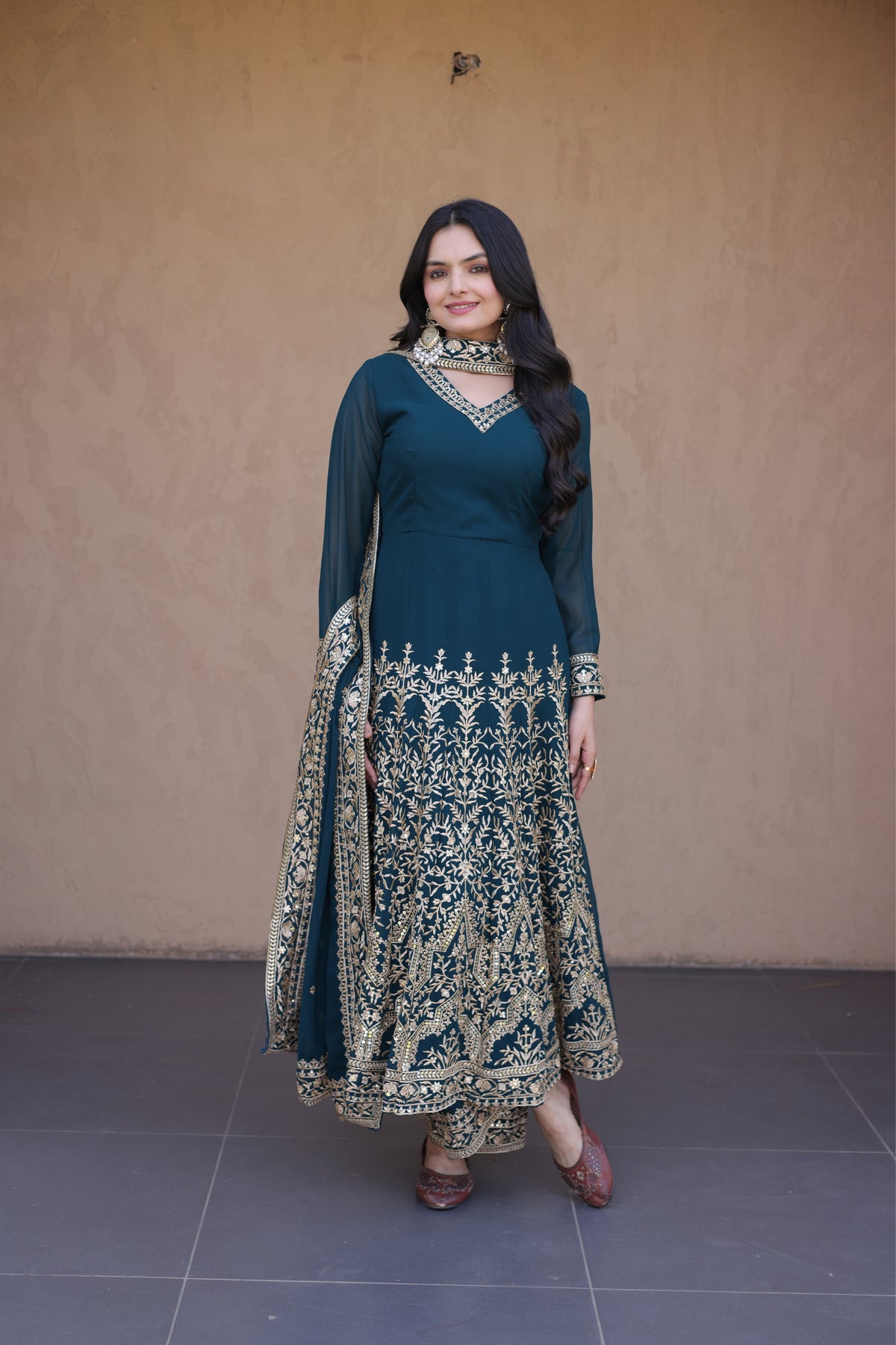 Designer Multi-Sequins Embroidered Anarkali Gown Set With Pant & Dupatta