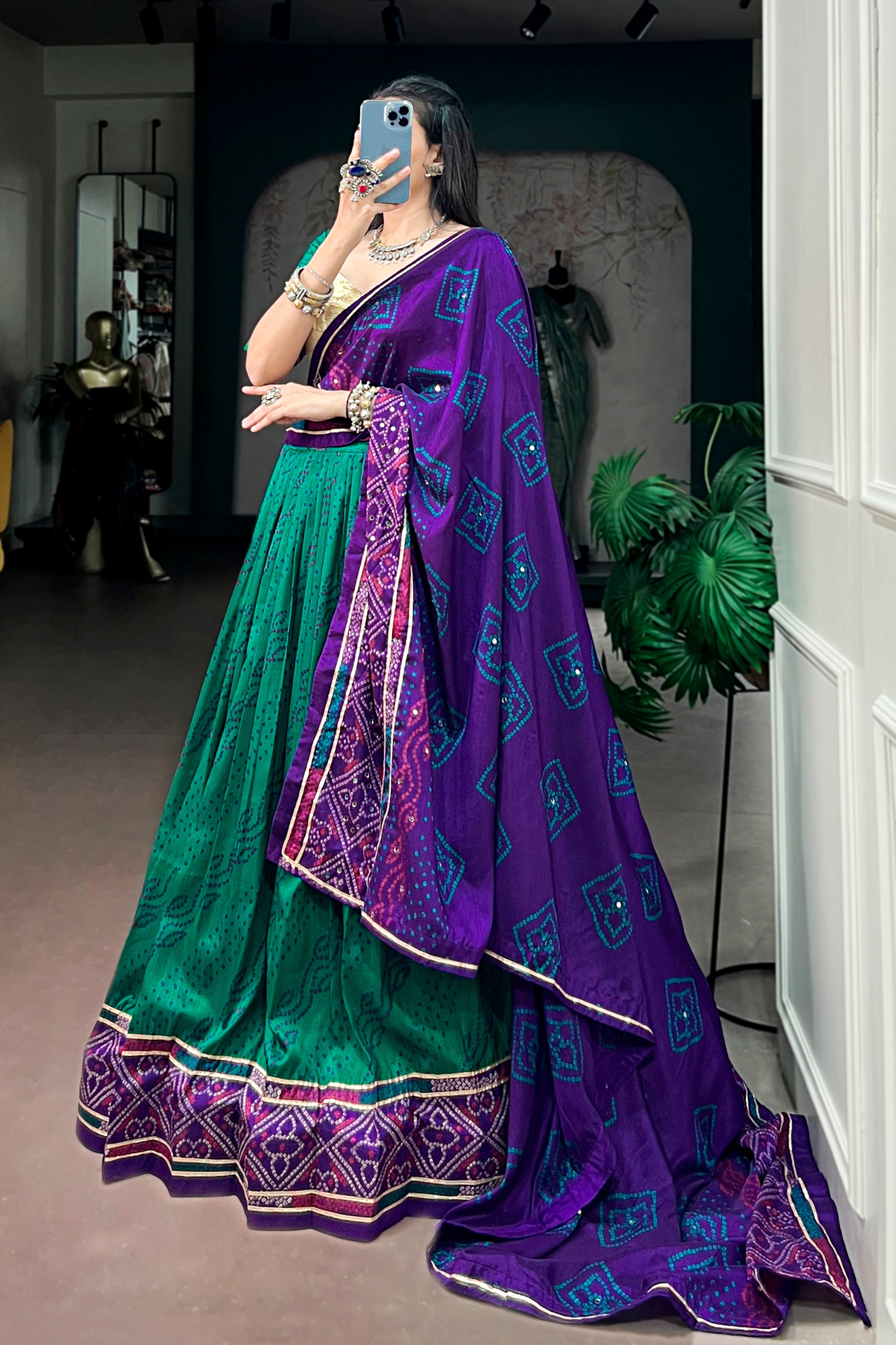 Tasar Silk Bandhani Print Designer Lehenga Choli for Navratri