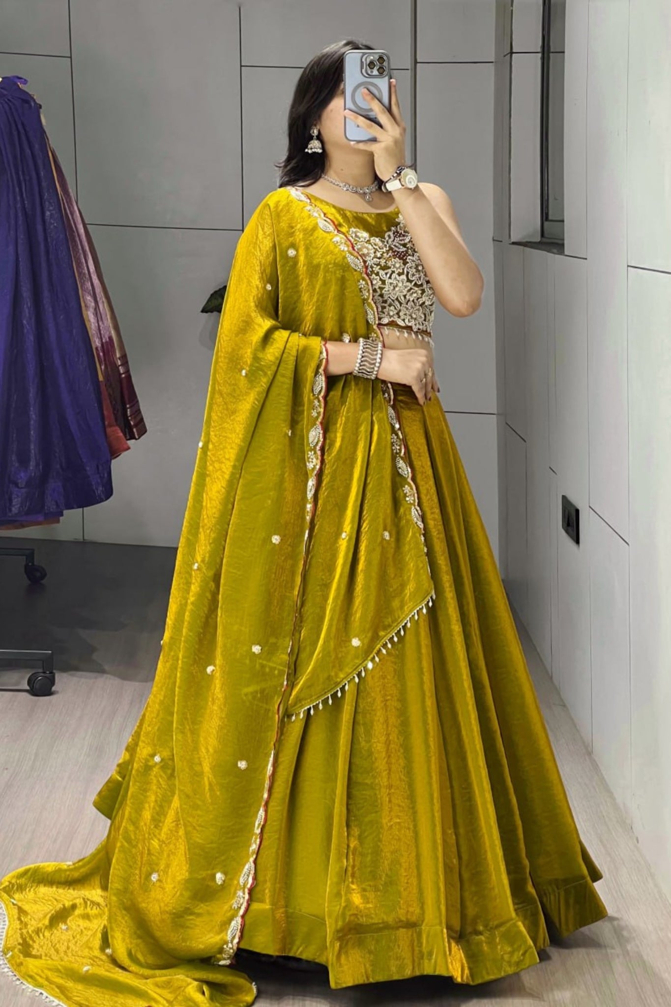 Luxury Antique Beads Work Lehenga Choli With Designer Scallop Blouse And Elegant Dupatta