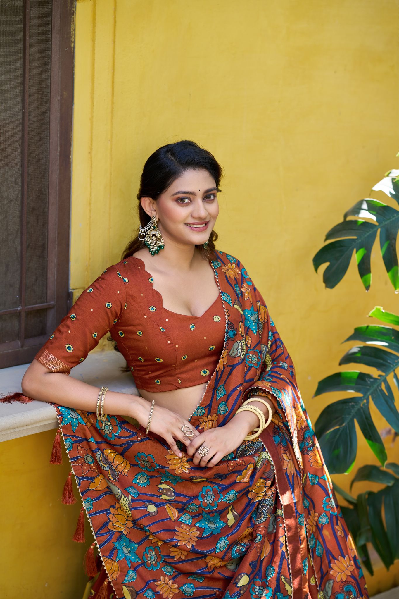 Kalamkari Print With Foil Work Lehenga Choli