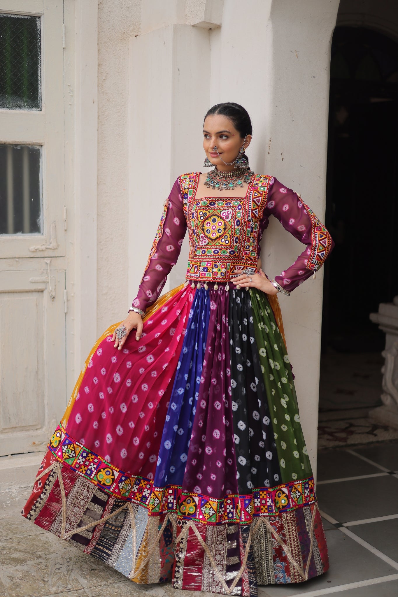 Georgette Printed Attractive Kutchi Gamthi Work Designer Stunning Navratri Lehenga Choli