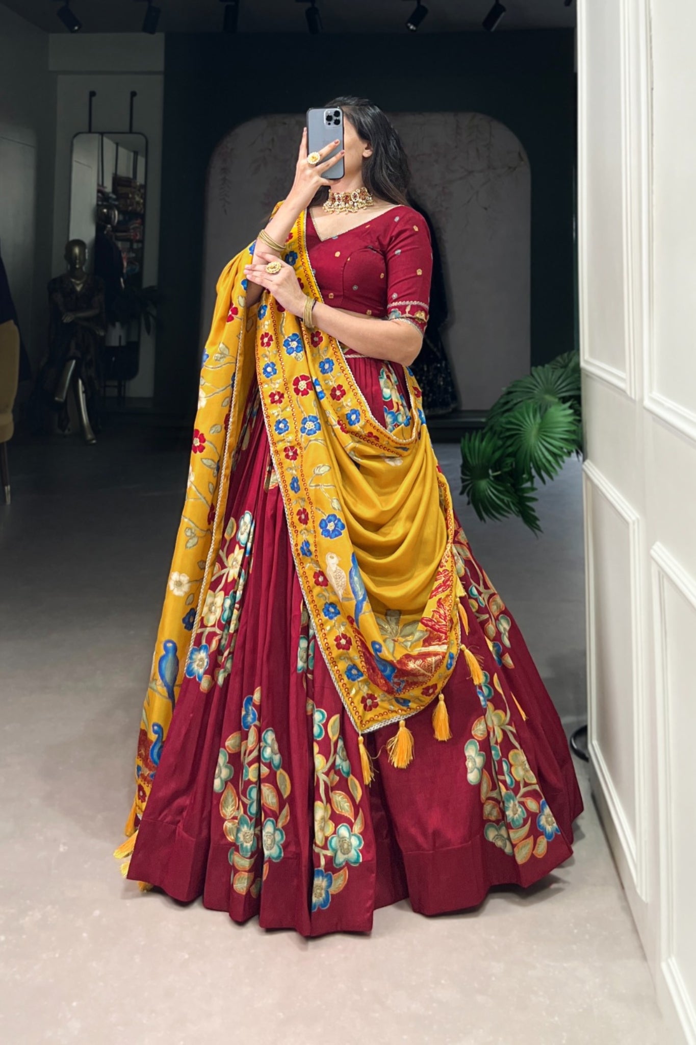 Tussar Silk Lehenga With Foil Work & Gotta Patti Dupatta