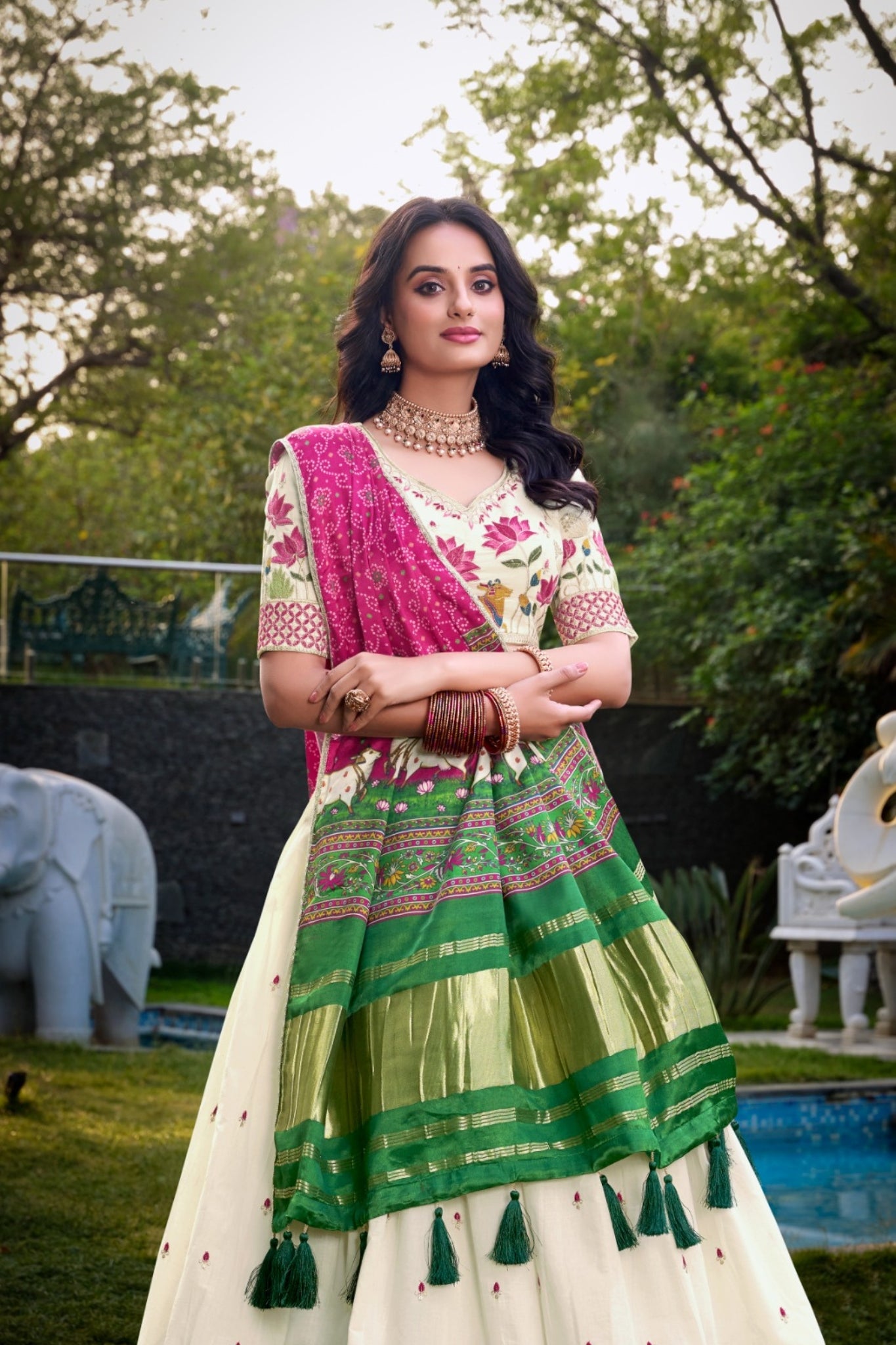 Tradition Exquisite Designer Tread Embroidered Beautiful Floral Lehenga Choli With Gaji Silk Dupatta Set