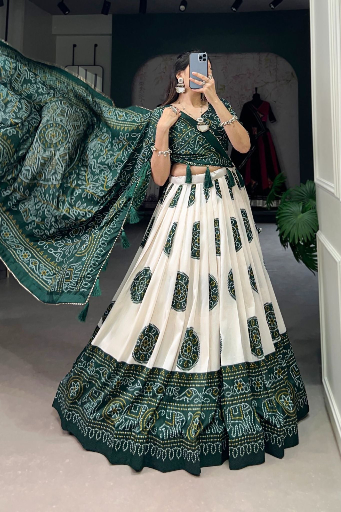 Bandhej Print Silk Lehenga Choli