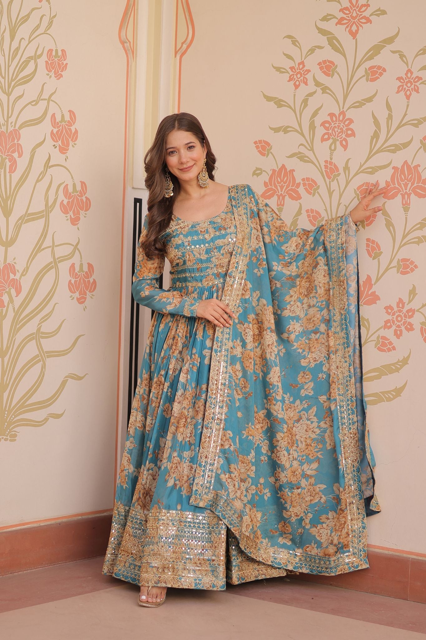 Elegance Digital Printed Embroidered Work Beautifully Gown With Dupatta