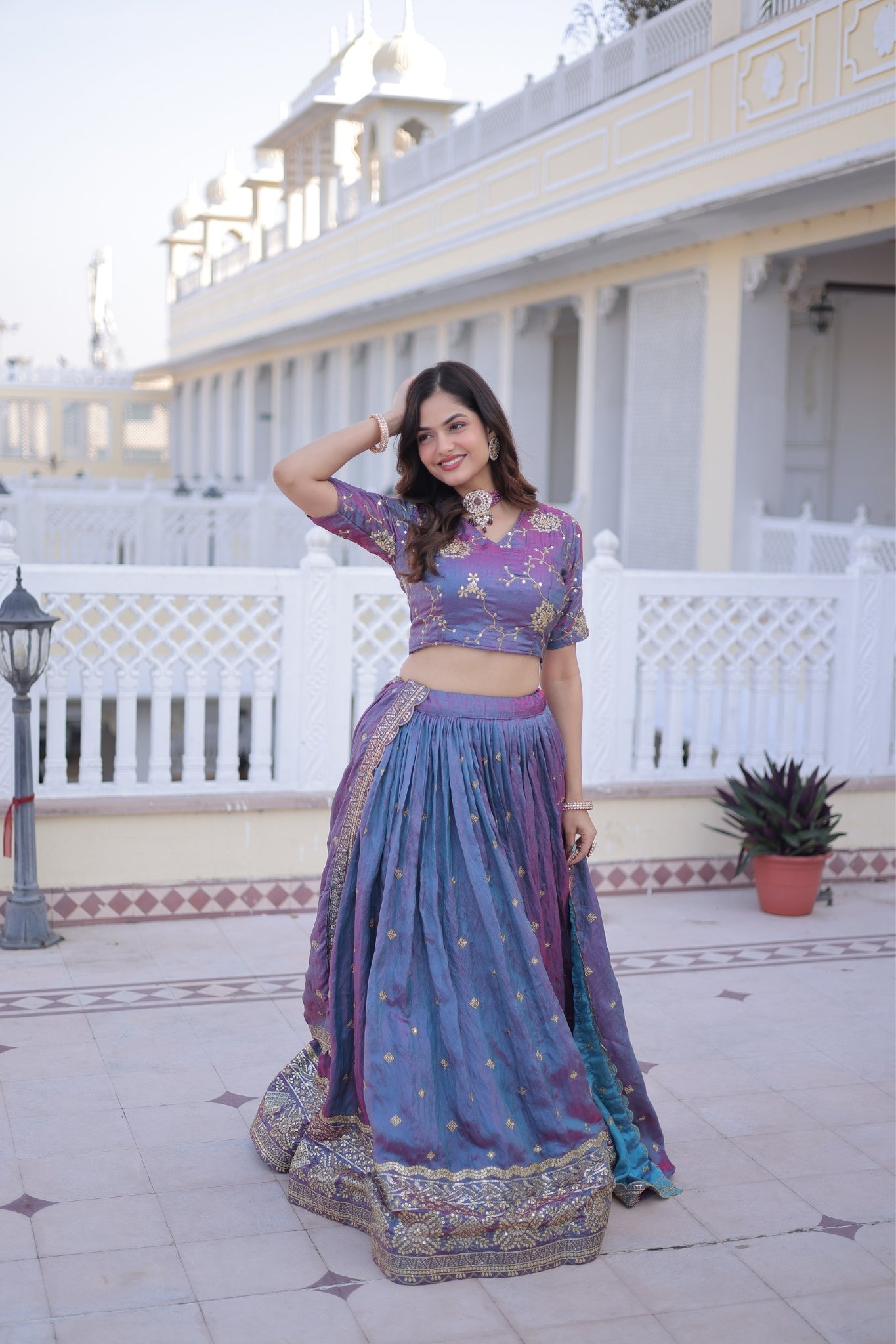 Designer Zari Sequins Embroidered Lehenga Choli Set With Dupatta