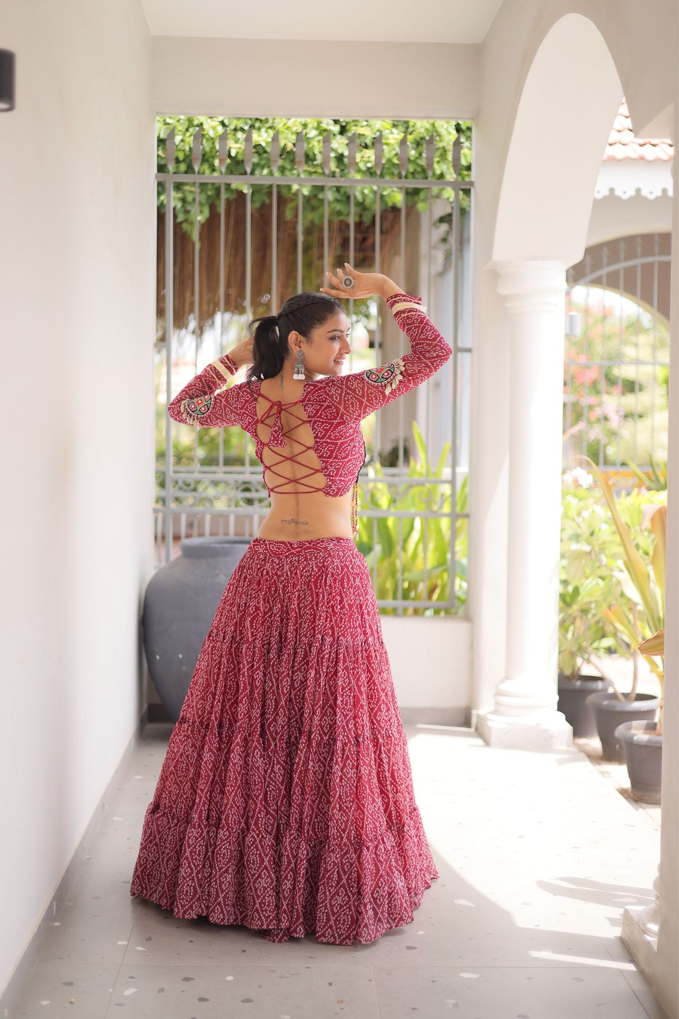 Raasrang Navratri Special Bandhani Print Lehenga Choli for Women with Kutchi Patchwork