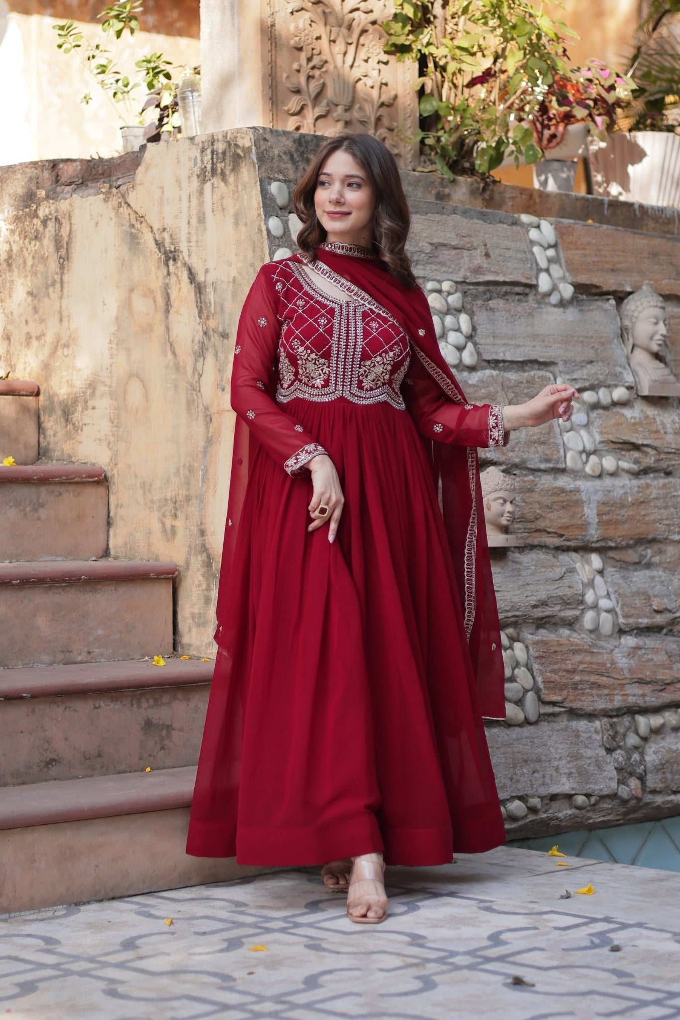Designer Beads Embroidered Work Beautiful Wedding Gown With Dupatta Set