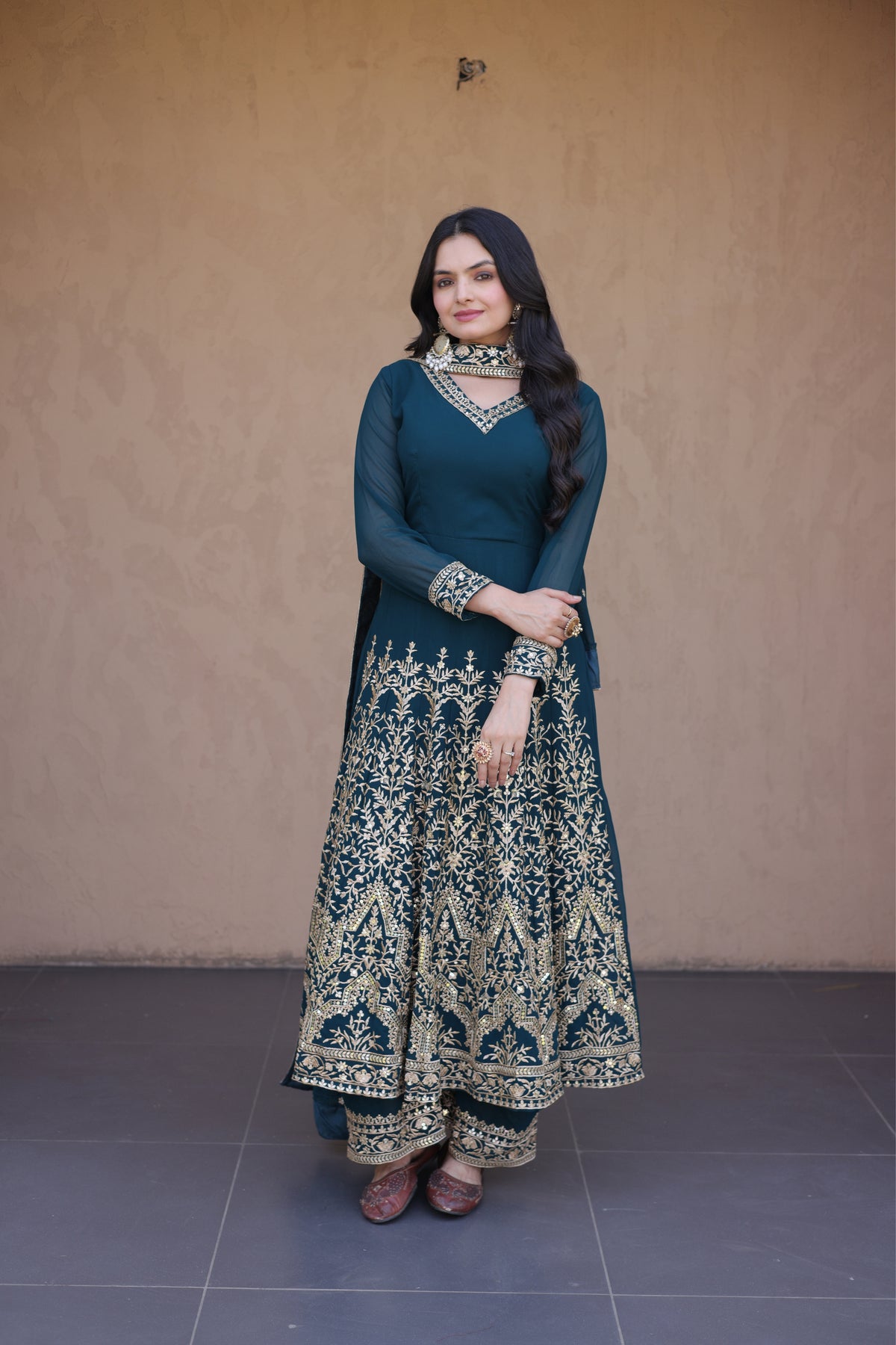 Designer Multi-Sequins Embroidered Anarkali Gown Set With Pant & Dupatta