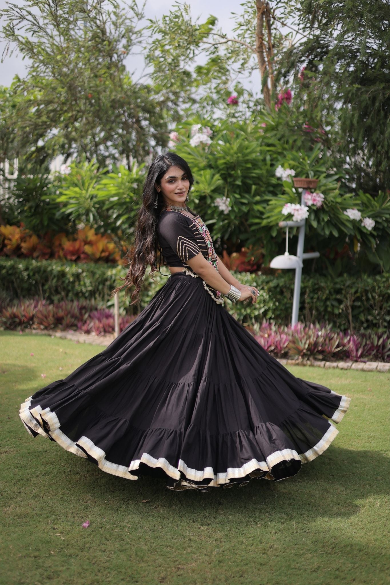 Raasrang Premium Kora Cotton Kutchi Patchwork Navratri Festival Lehenga Choli For Women
