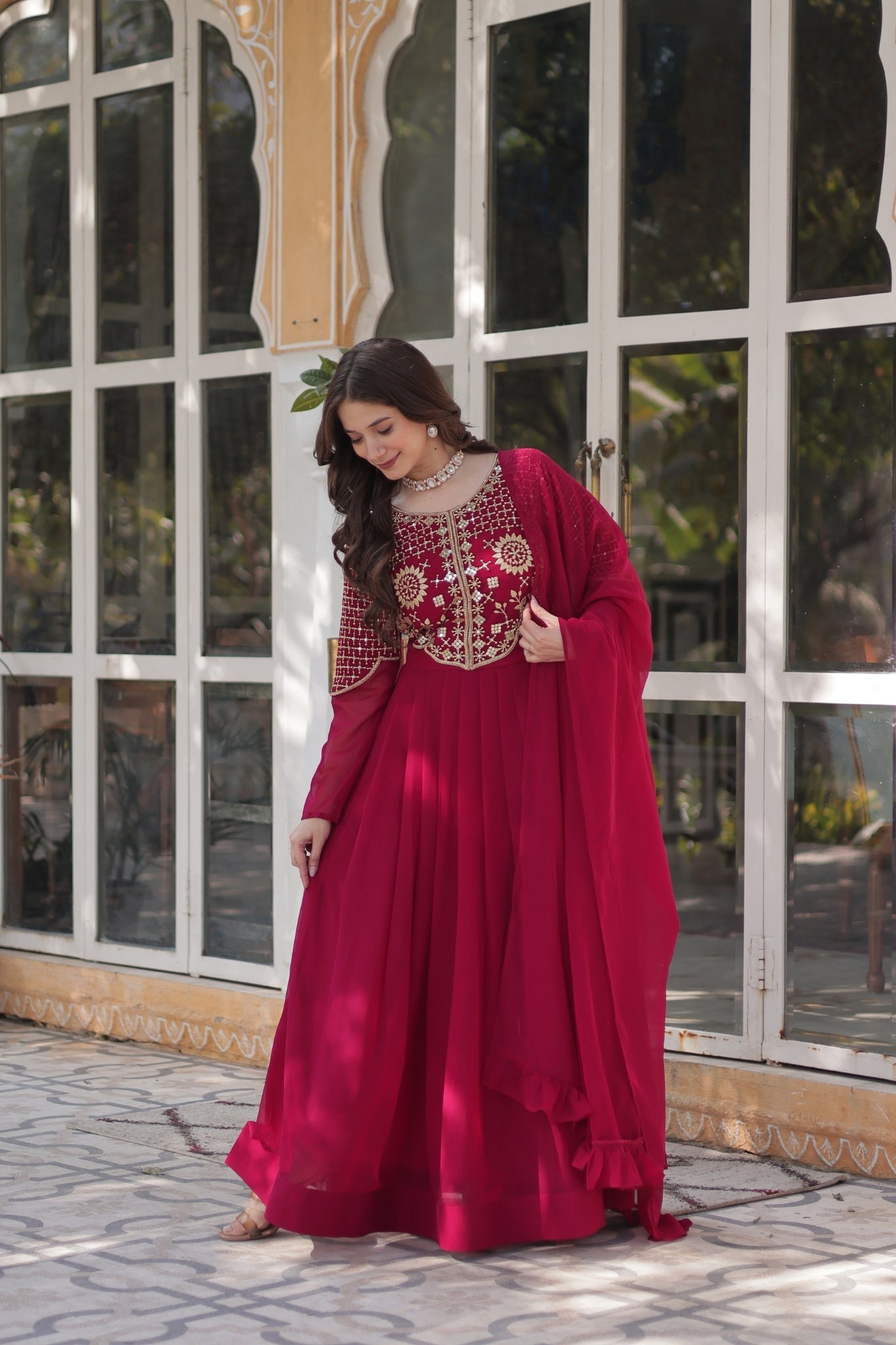 Attractive Georgette Embroidered Designer Anarkali Suit Set