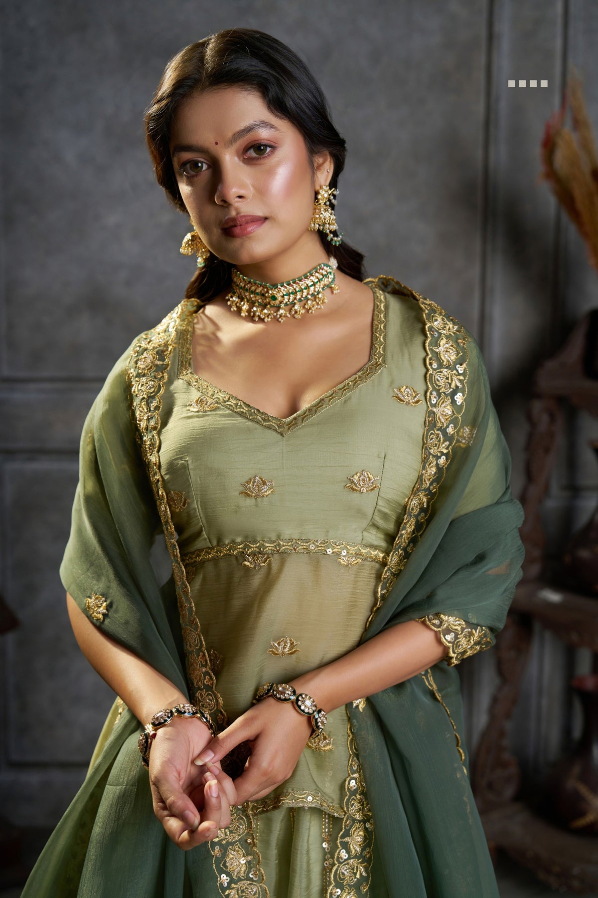 Pure Organza Embroidered Designer Sage Green Wedding & Festive Lehenga Choli With Sequin Work Dupatta