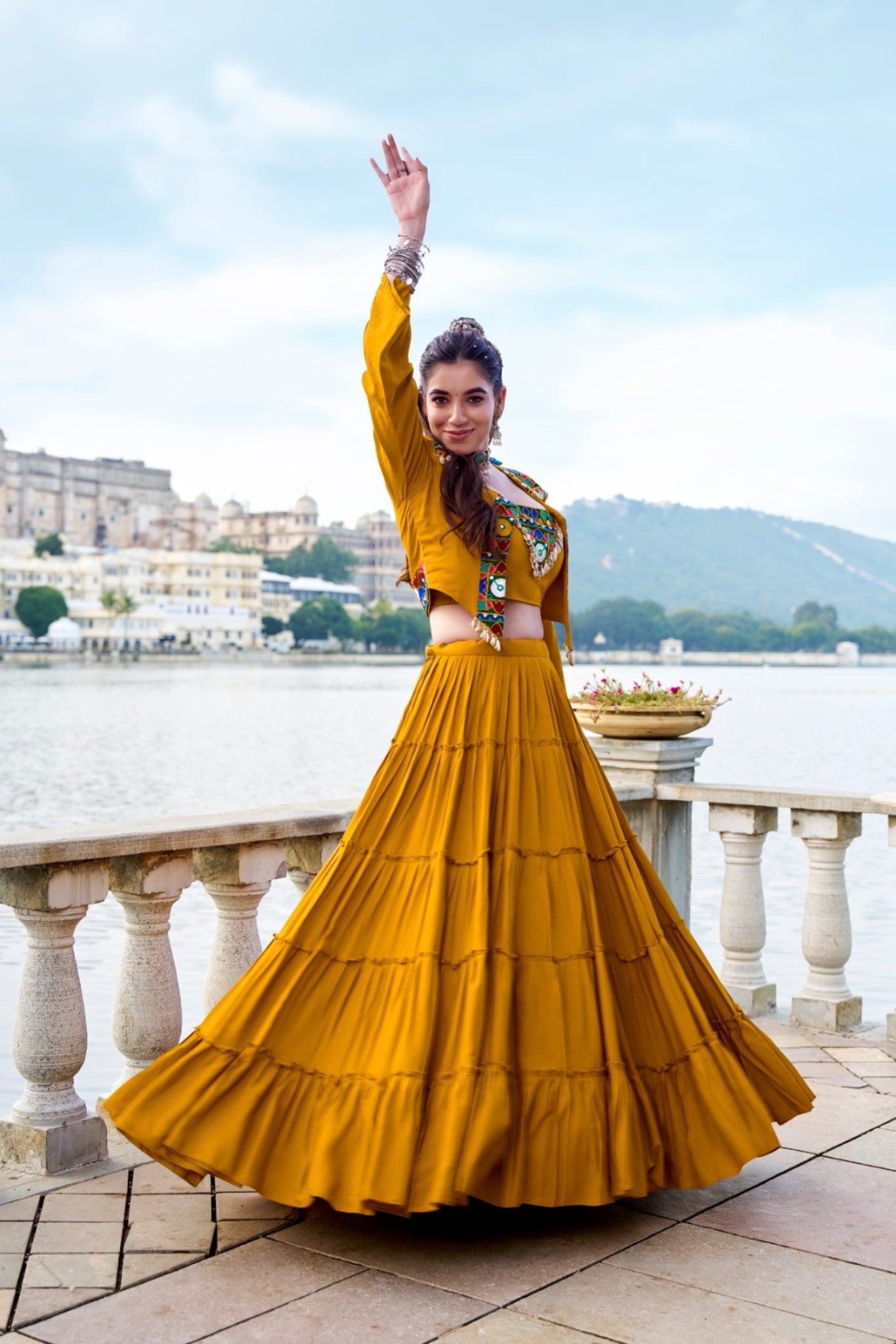 Pure Rayon Mirror Gamthi Work Navratri Lehenga Choli Set