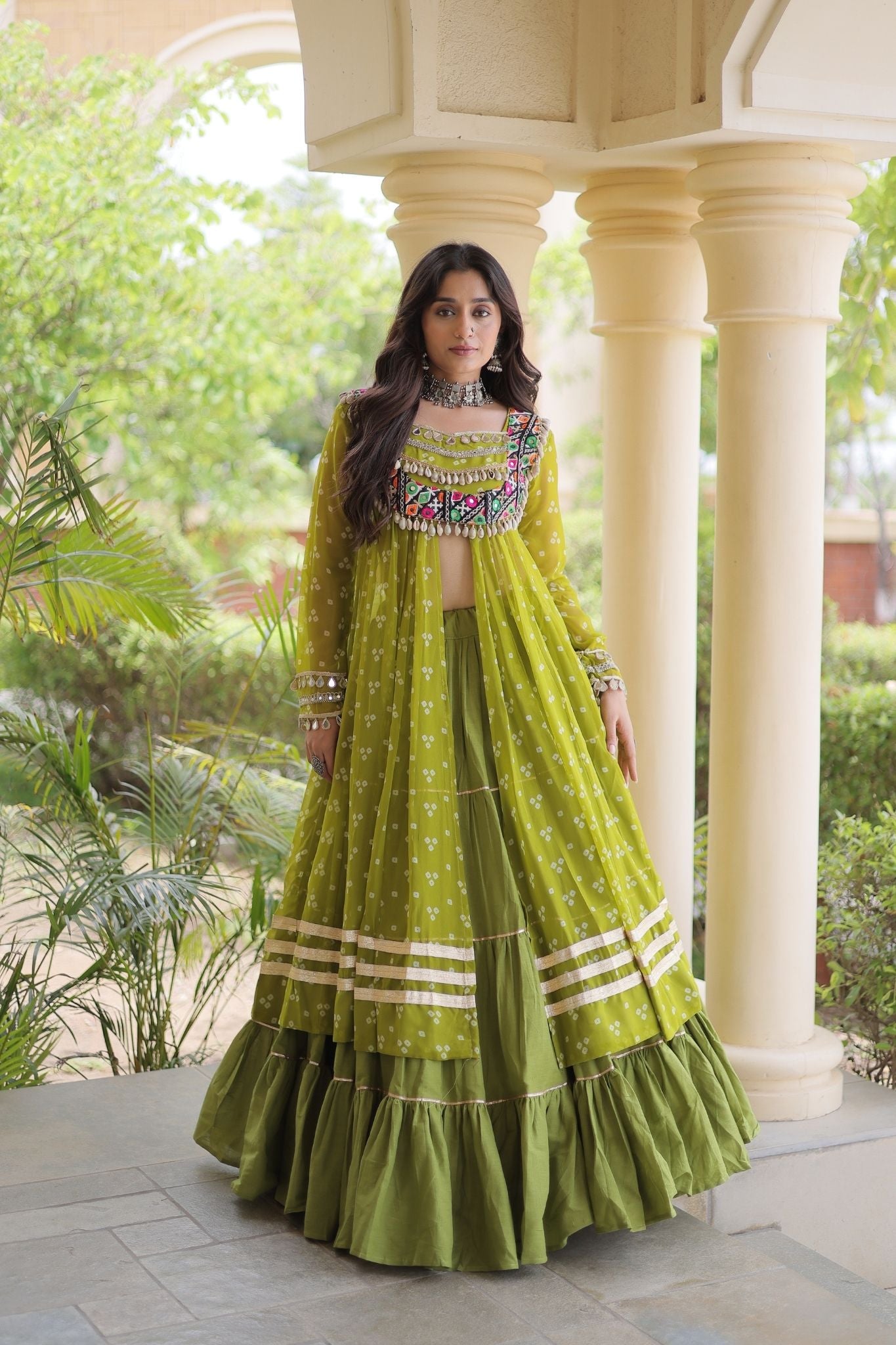 Raasrang Special Navratri Designer Kora Cotton Bandhani Print with Kutchi Patchwork Lehenga Choli