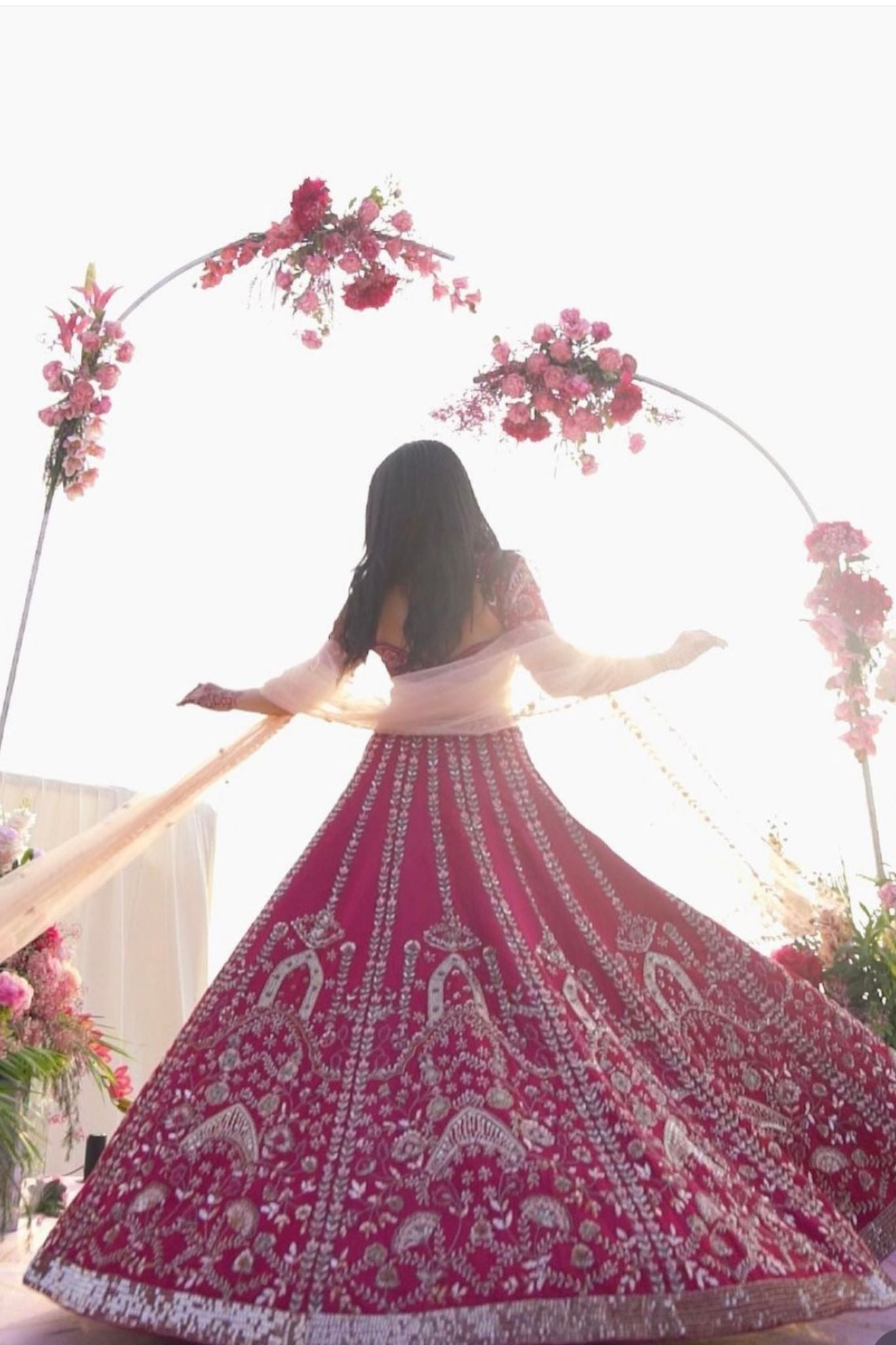 Slub Silk Embroidered Pink Color Bridal Lehenga Choli For Woman