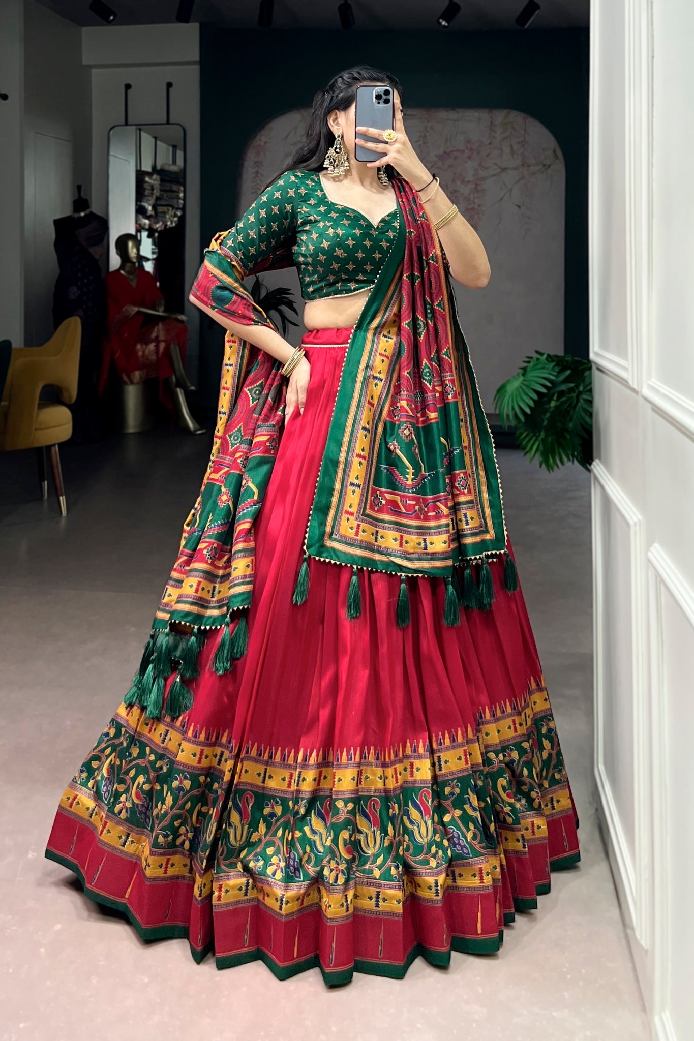 Premium Printed Festive Tasar Silk Lehenga Choli Set For Women