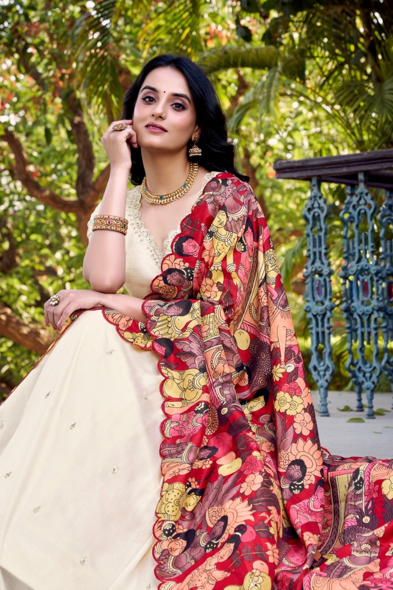 Stunning Sequins Tread Embroidery With Kalamkari Printed Lehenga Choli