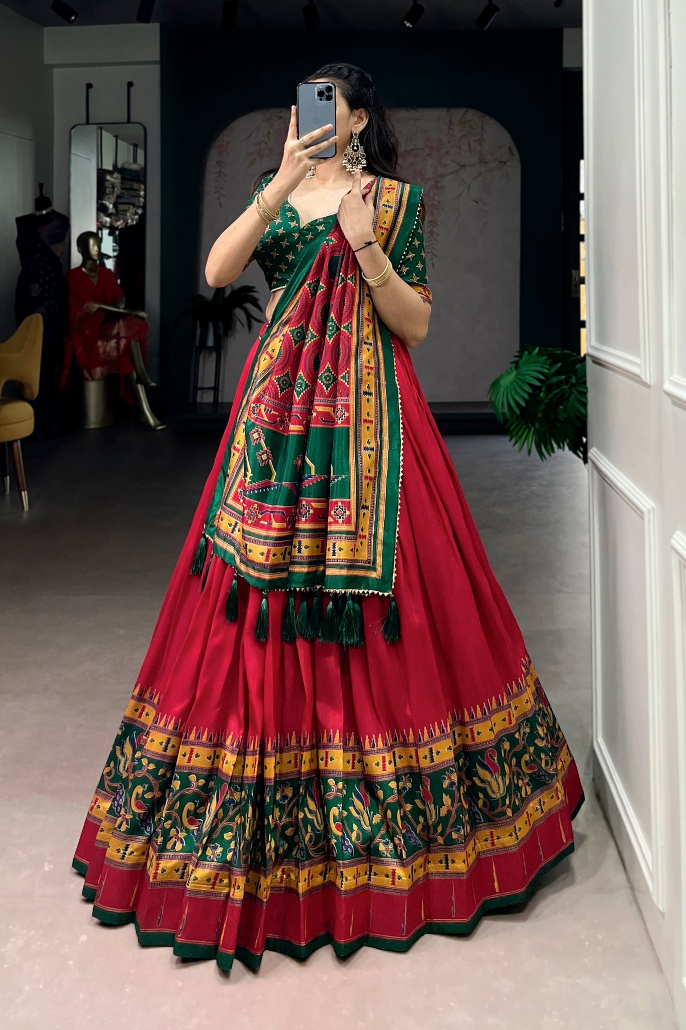 Premium Printed Festive Tasar Silk Lehenga Choli Set For Women