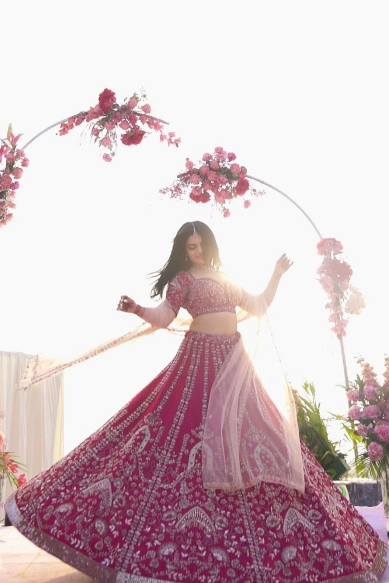 Slub Silk Embroidered Pink Color Bridal Lehenga Choli For Woman