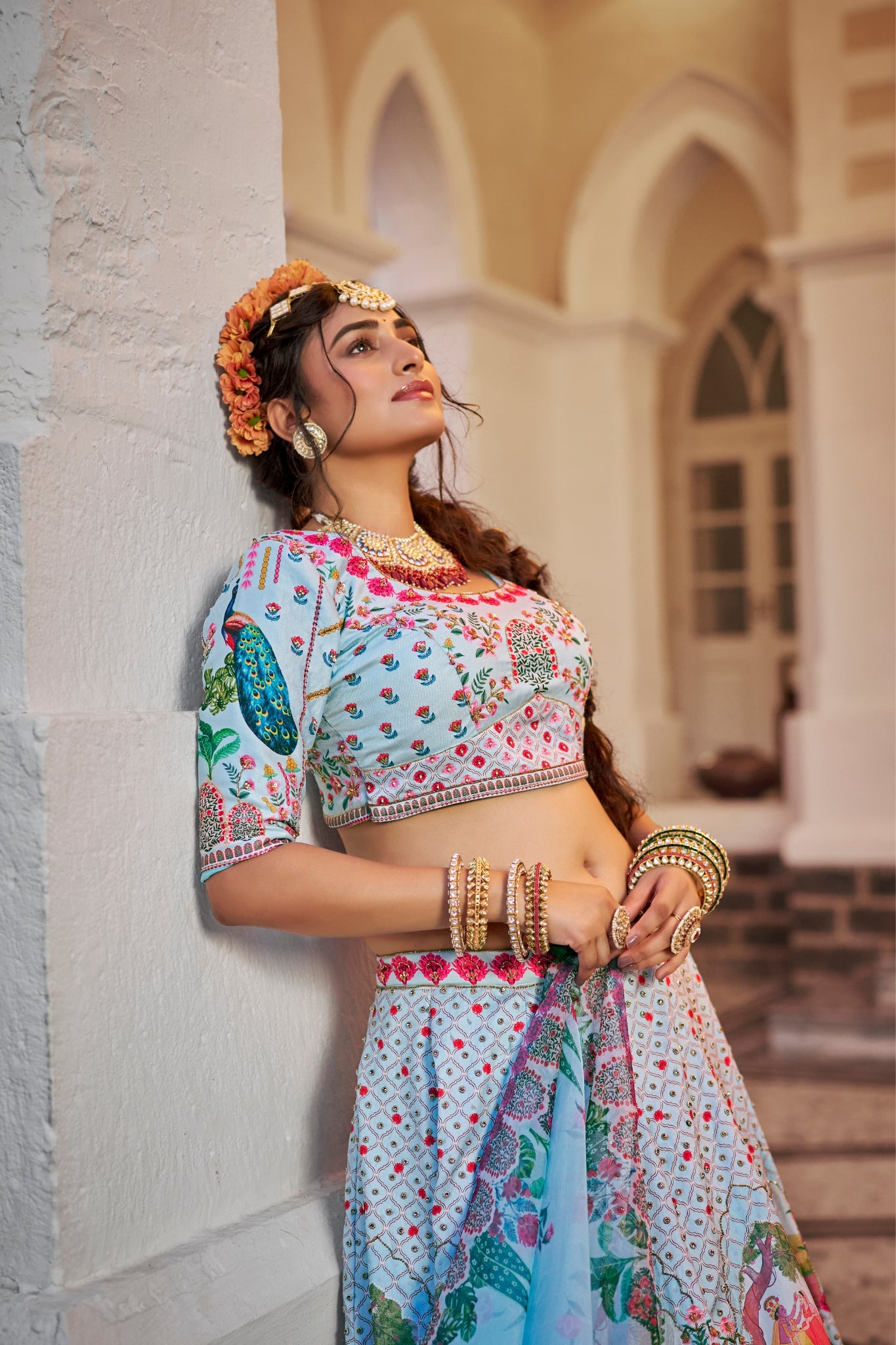 Elegant Powder Blue Art Silk Heritage Lehenga Set