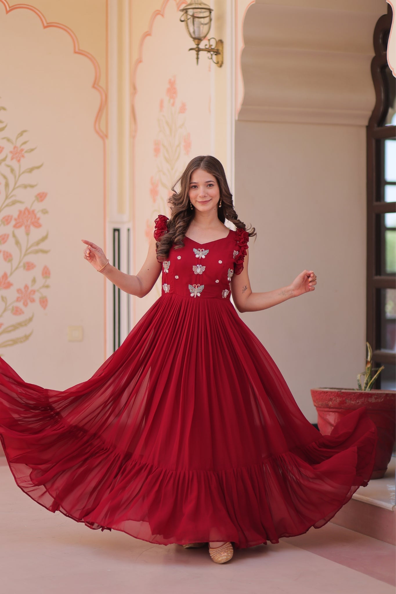 Stunning Sequins Multi Tread Beads Embroidered Work Women Gown