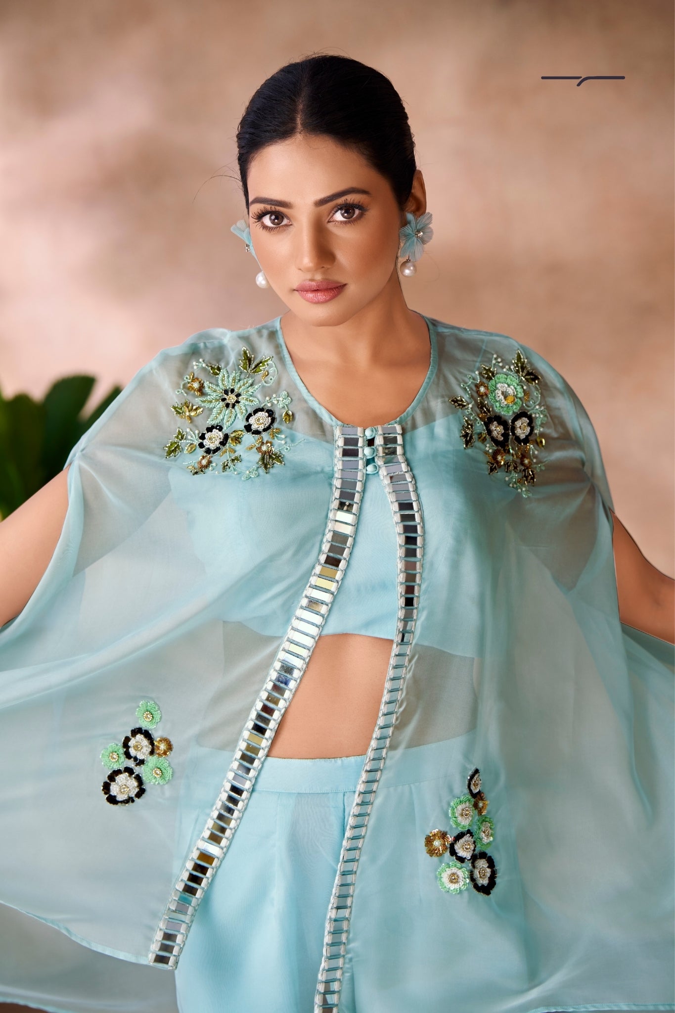 Aqua Blue Elegance Organza Co-Ord Set