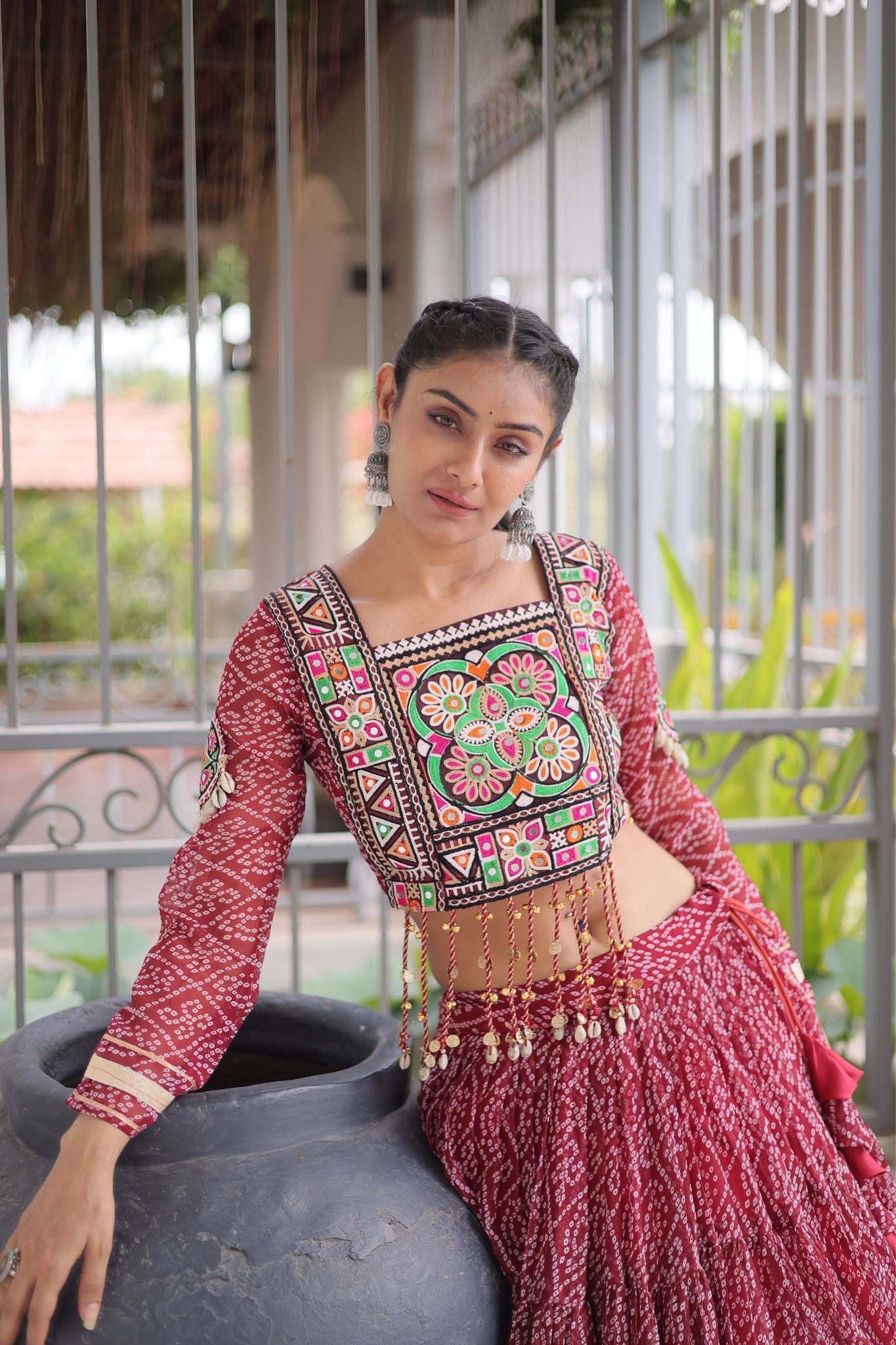 Raasrang Navratri Special Bandhani Print Lehenga Choli for Women with Kutchi Patchwork