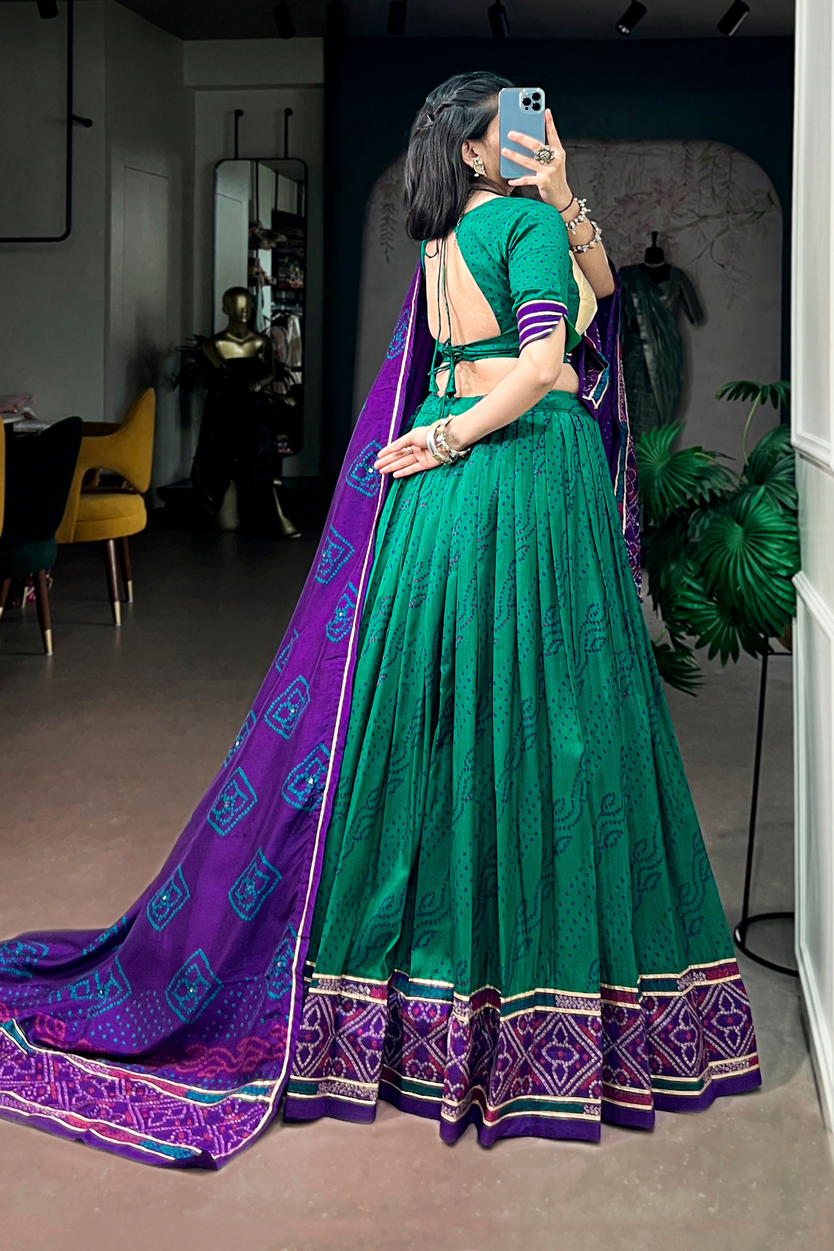 Tasar Silk Bandhani Print Designer Lehenga Choli for Navratri