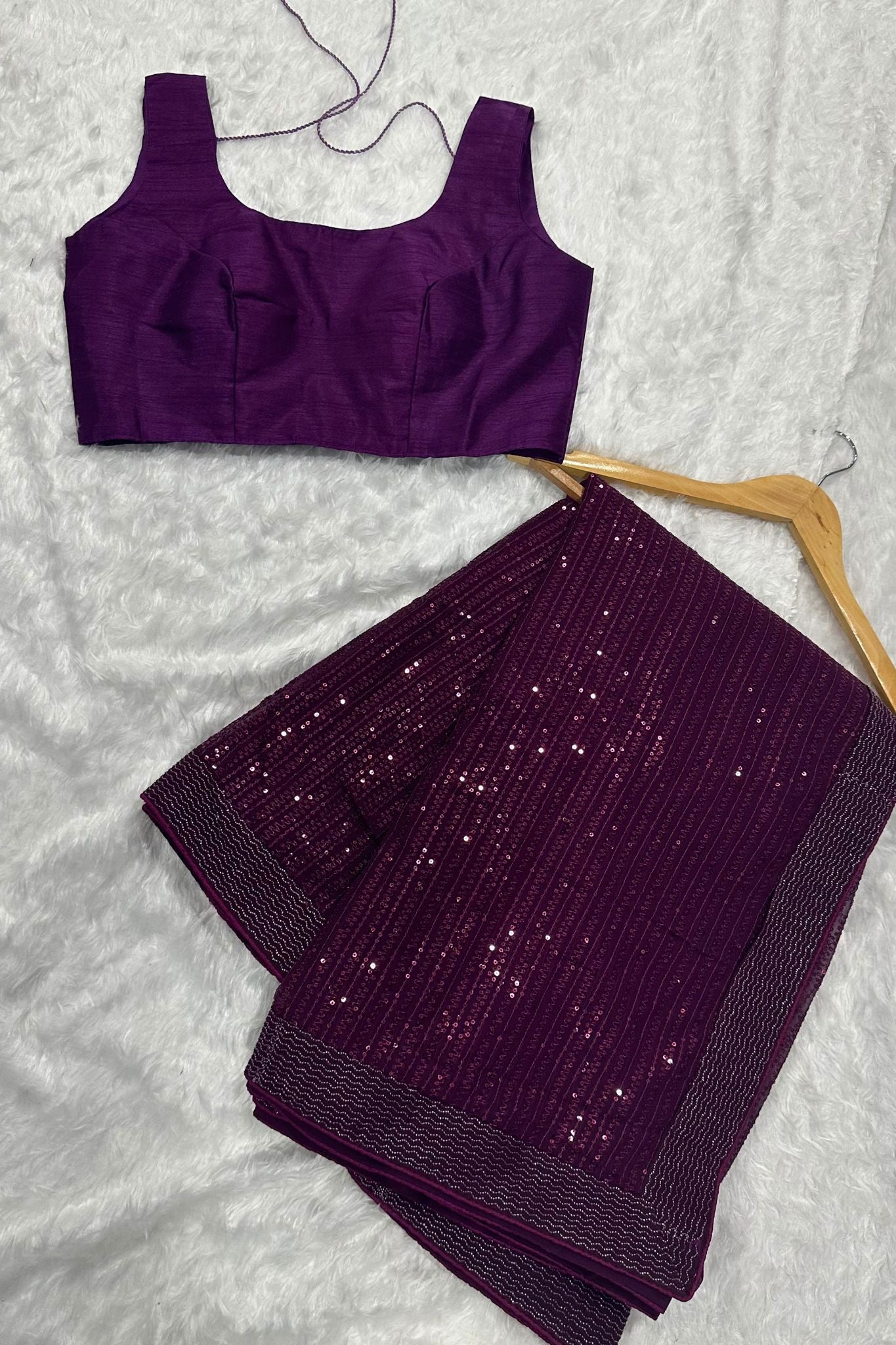 Purple Georgette Saree with Sequence Work
