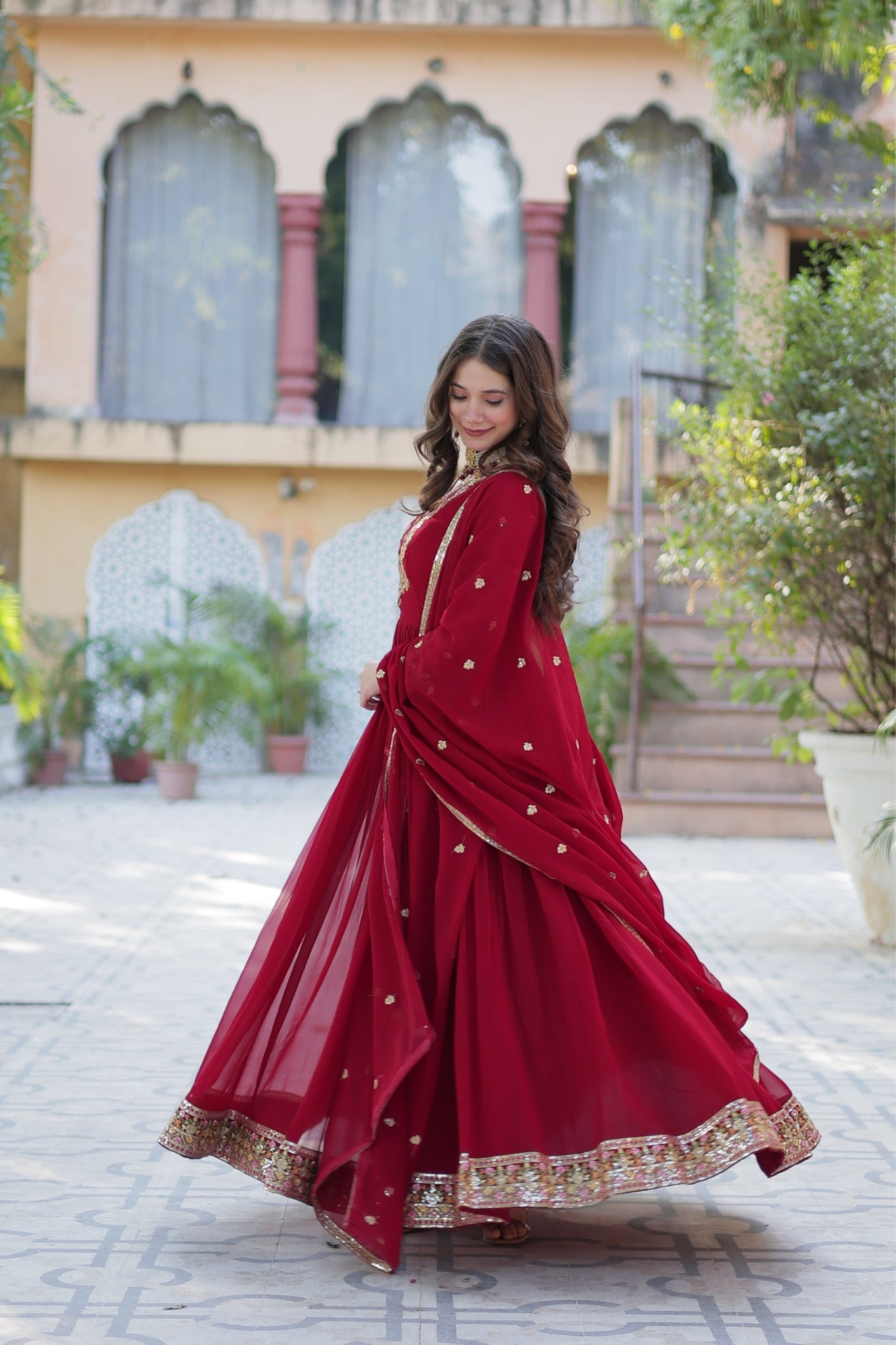 Stunning Georgette Embroidered Beautiful Gown Set