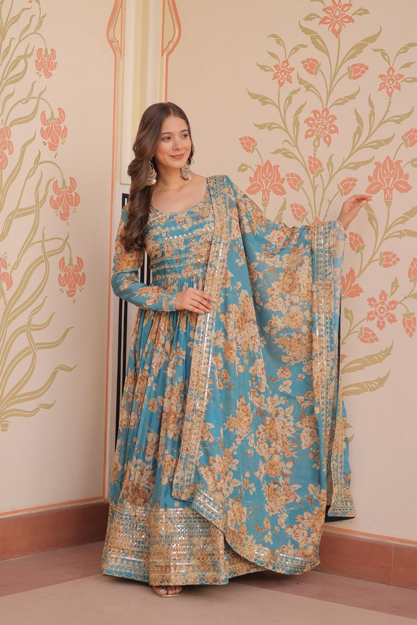 Elegance Digital Printed Embroidered Work Beautifully Gown With Dupatta