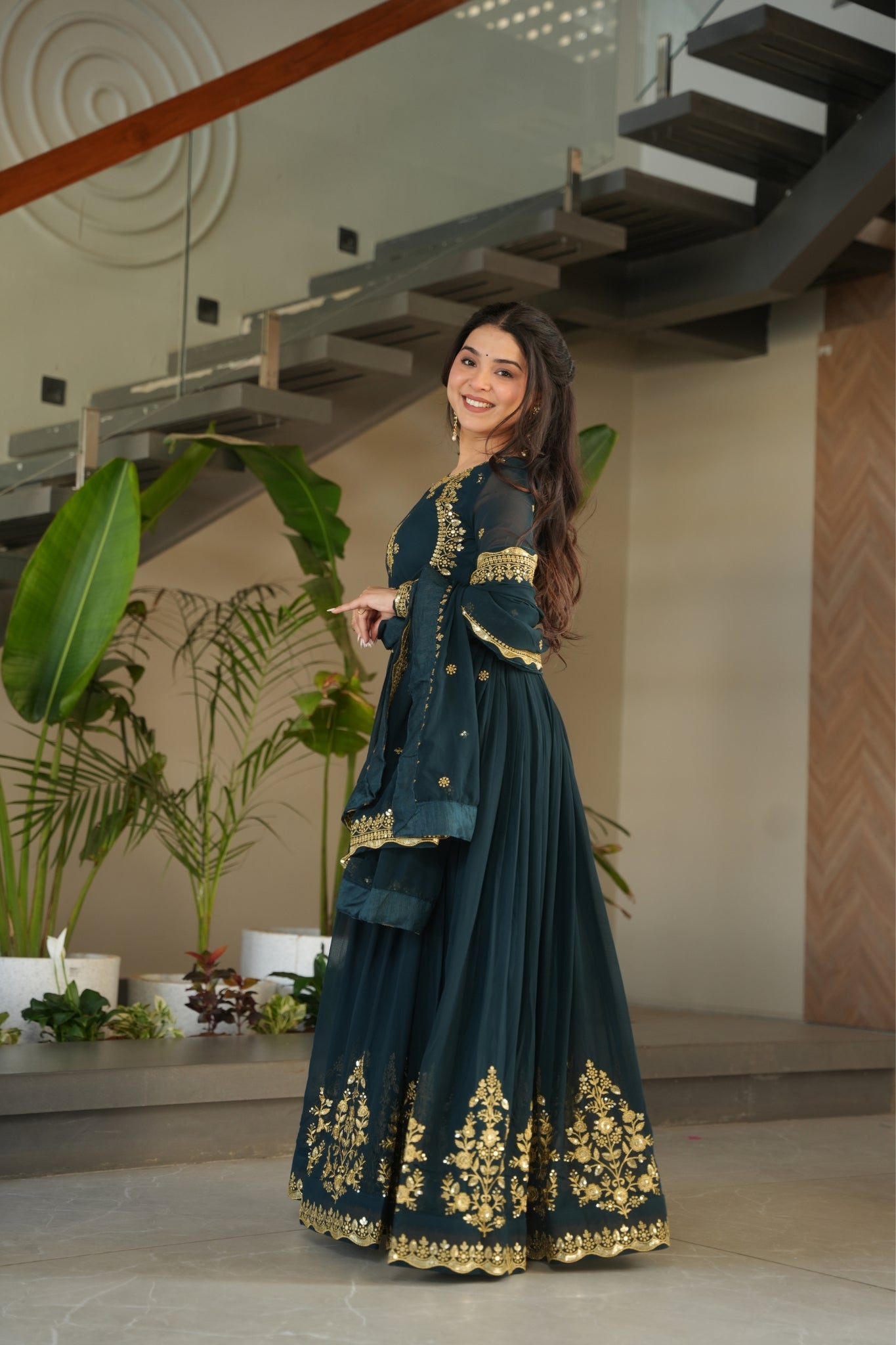 Georgette Tread Sequins Embordered Anarkali Suit