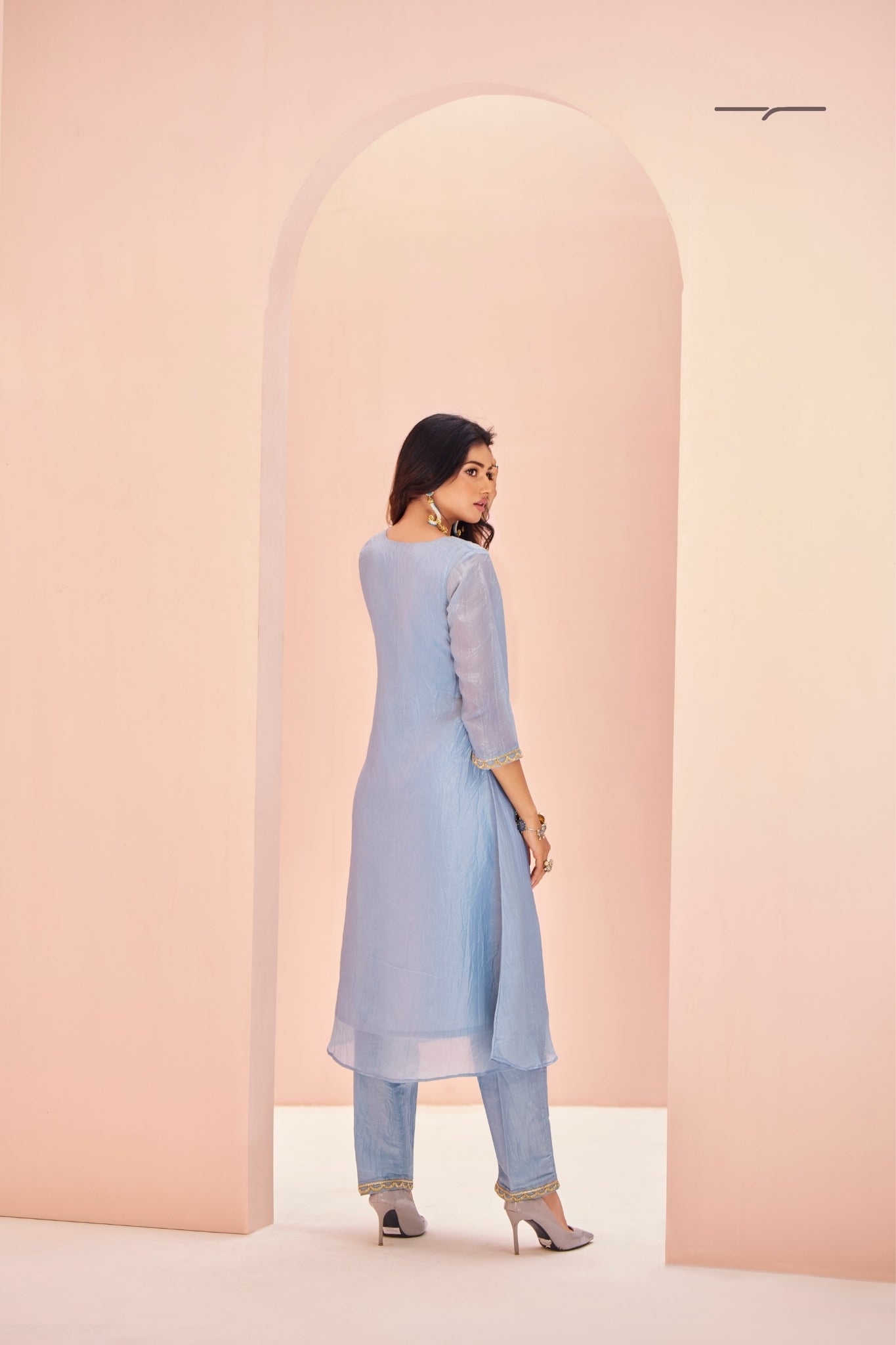 Teal Aura Hand Embroidered Organza Co Ord Set