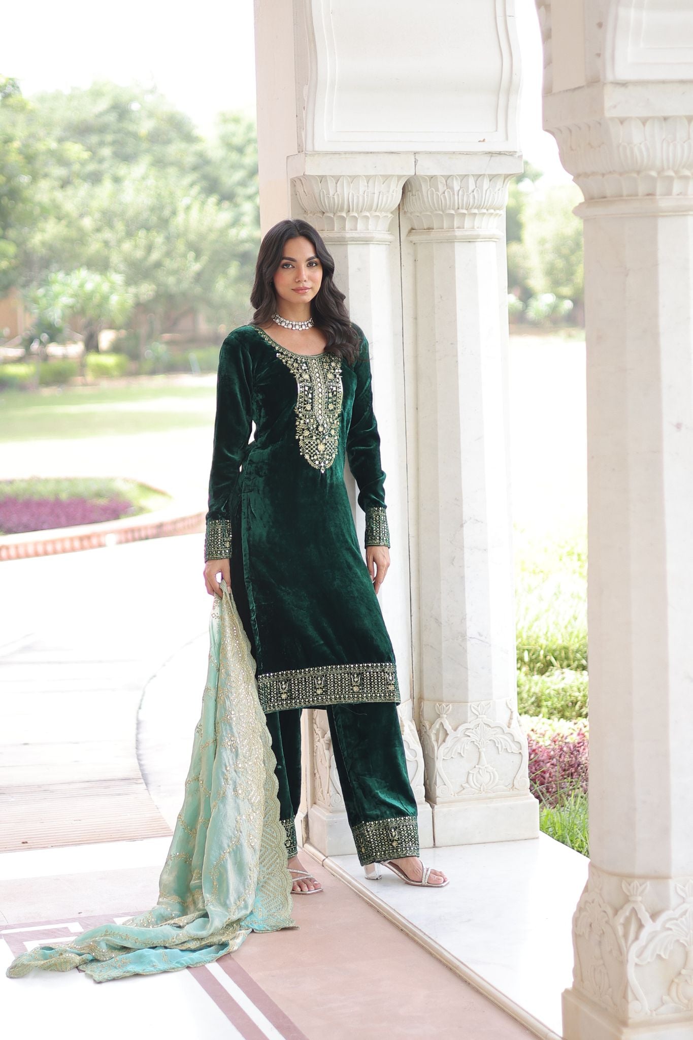 Eid Exclusive Velvet Sequin Embroidered Outfit – Shine In Festive Luxury