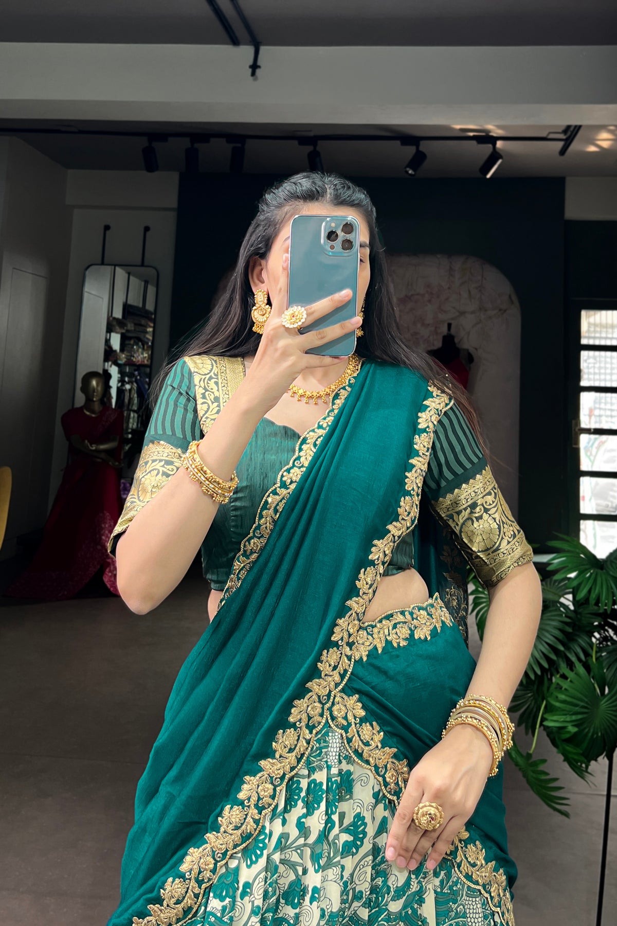 Designer Peacock Floral Print Half Saree Lehenga Choli