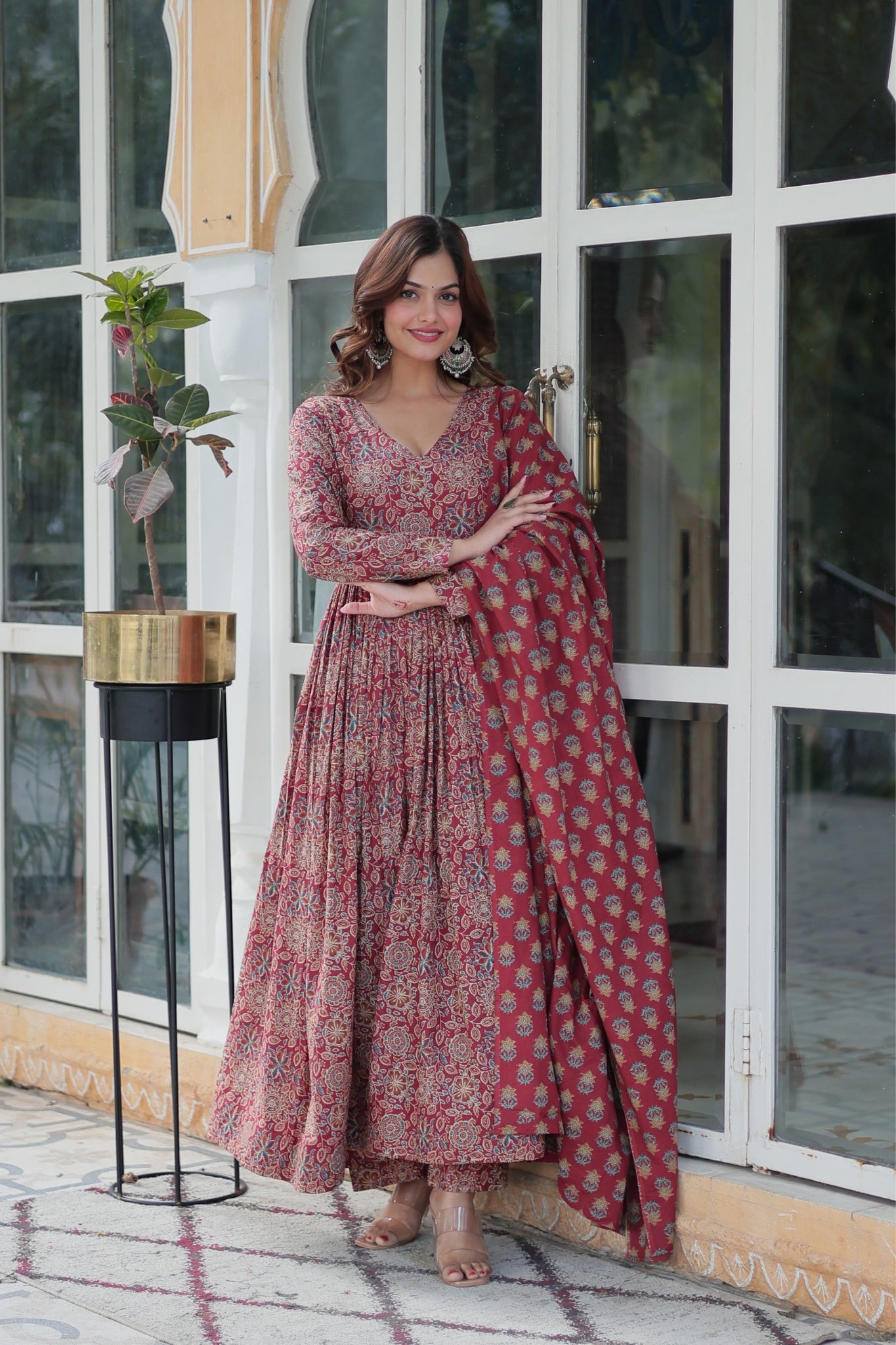 Pure Cotton Printed Designer Anarkali Flared Suit Set