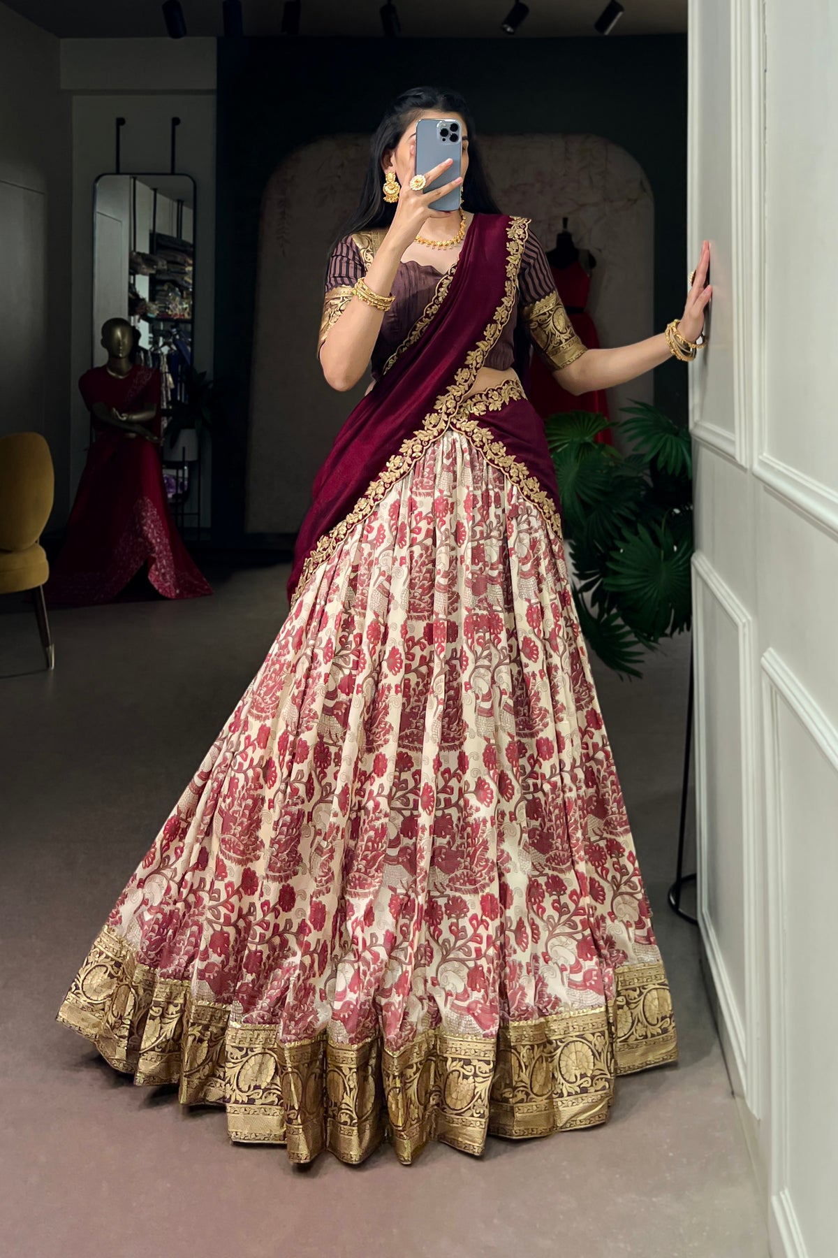 Designer Peacock Floral Print Half Saree Lehenga Choli