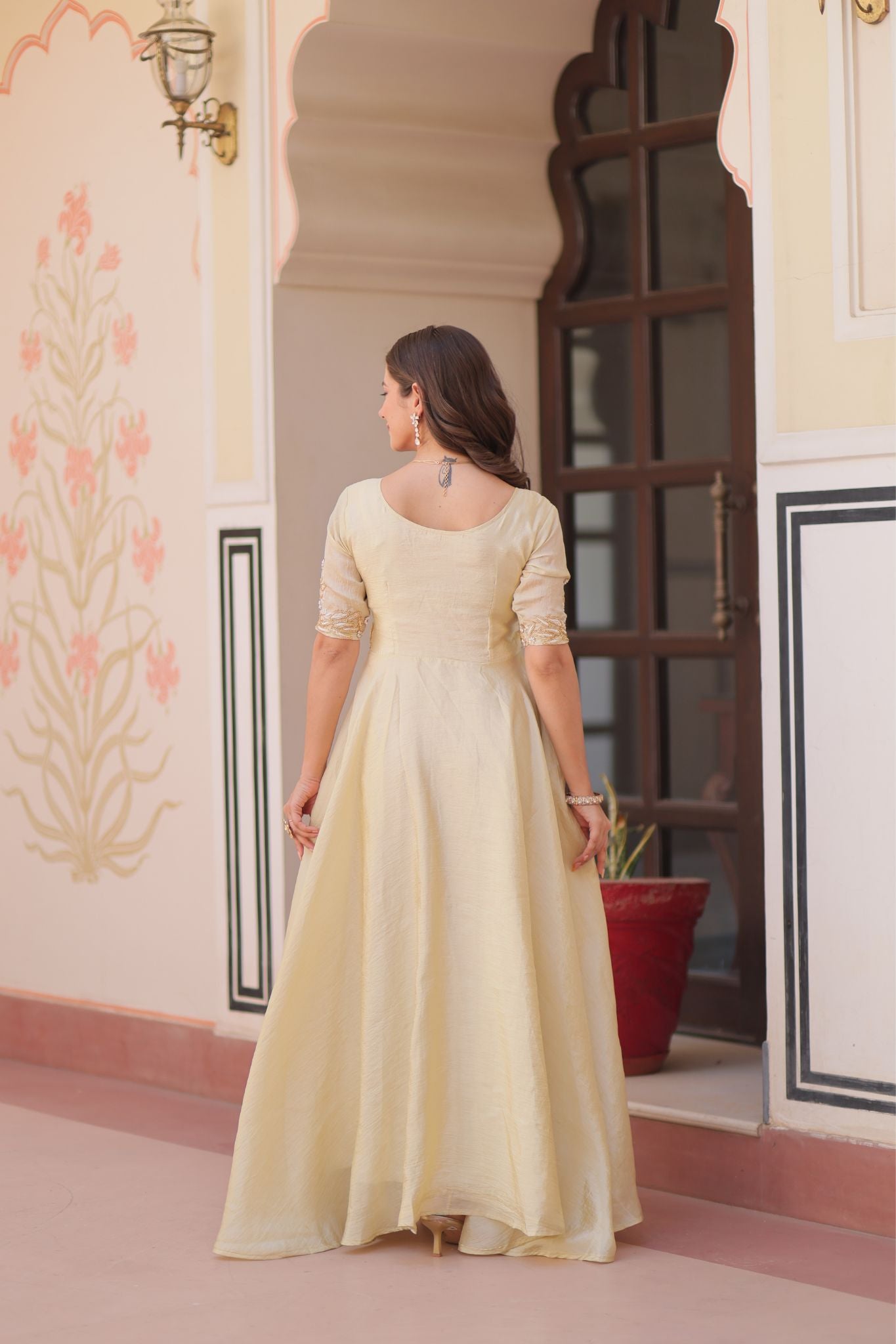 Gold Crush Beads Embroidered Work Crafted Designer Gown