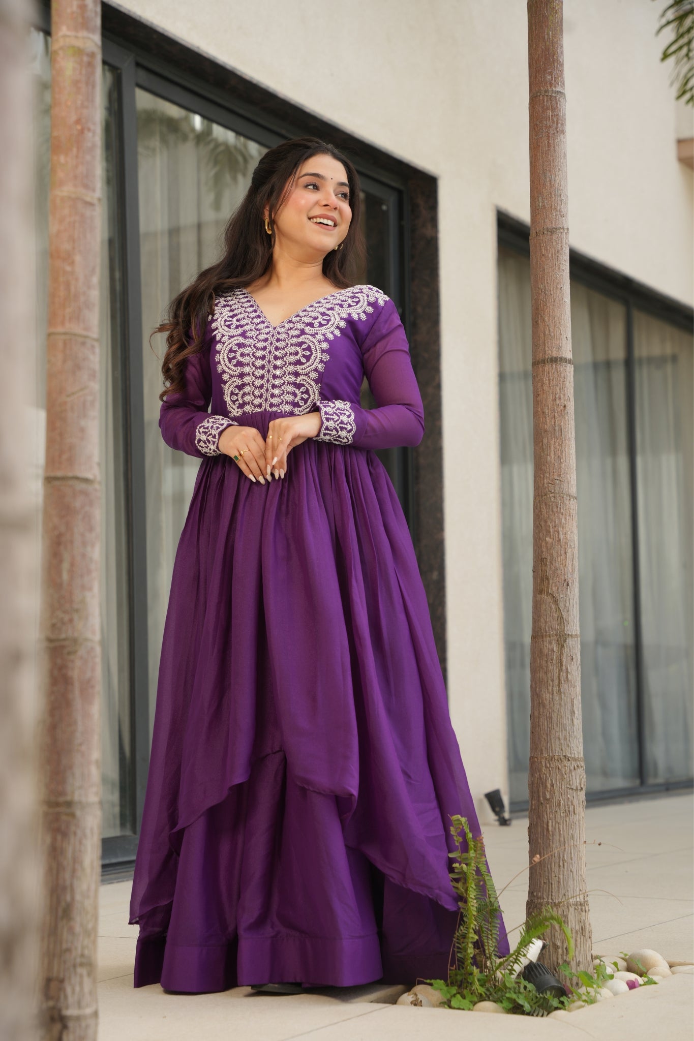 Georgette Embroidered Beads Sequins Work Double Flair Wedding Stylish Gown