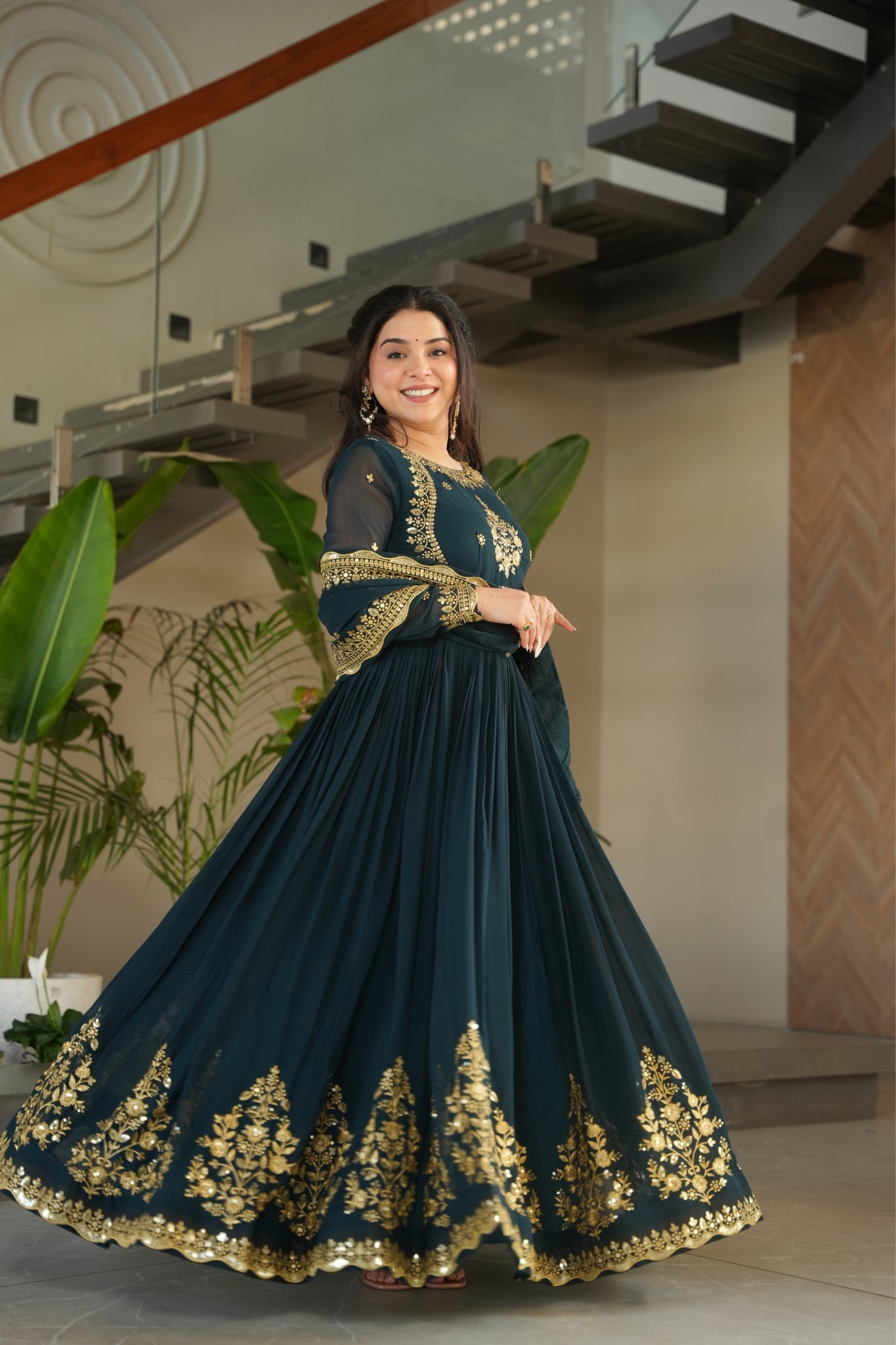 Georgette Tread Sequins Embordered Anarkali Suit