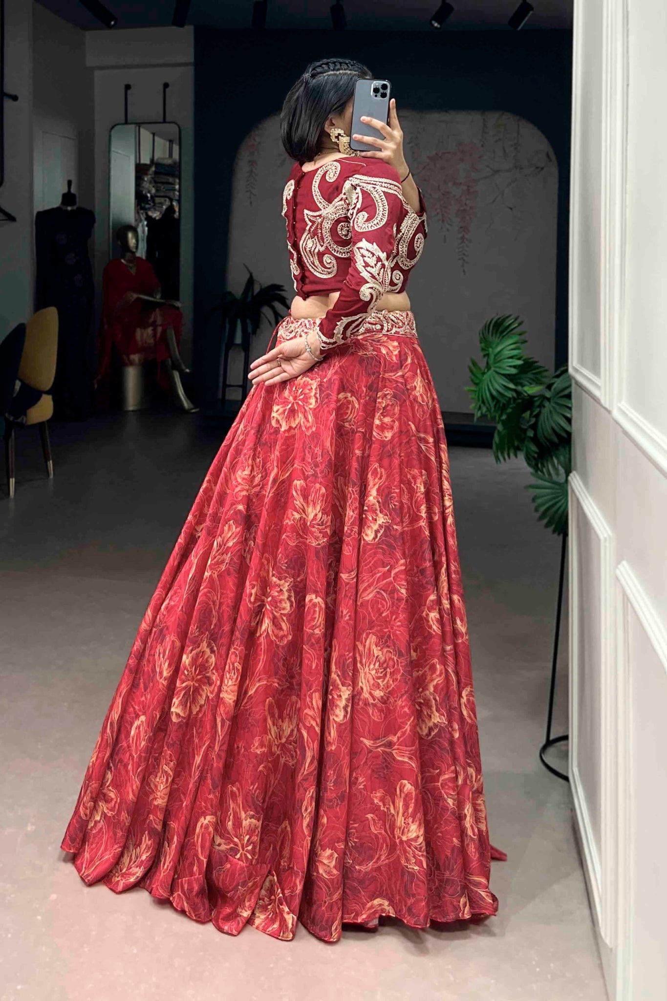 Floral Printed Tasar Silk Lehenga Choli