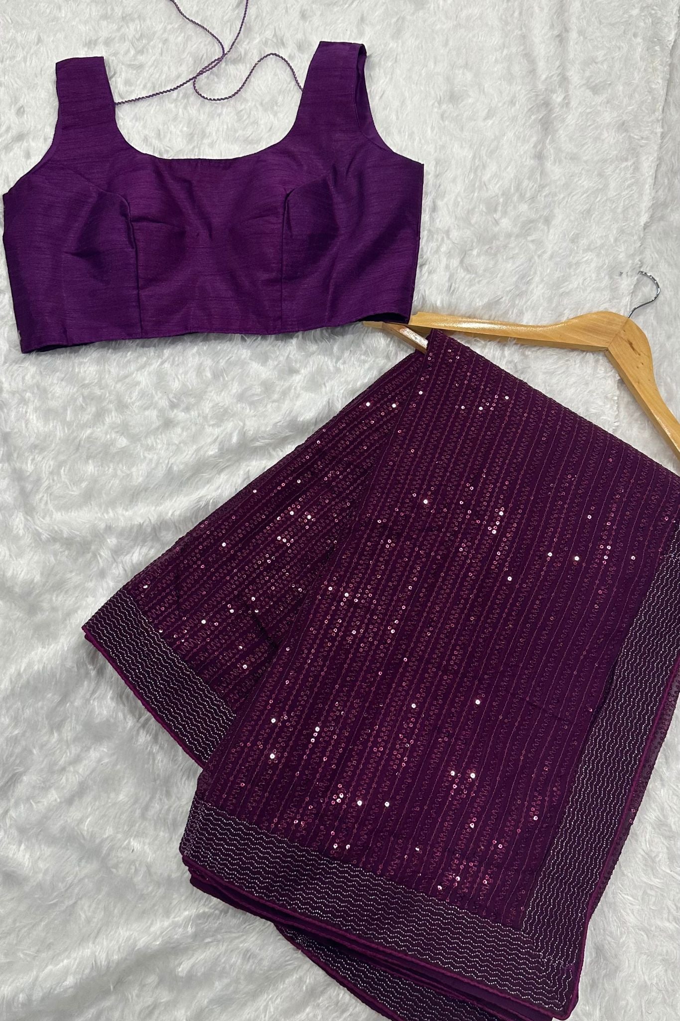 Purple Georgette Saree with Sequence Work