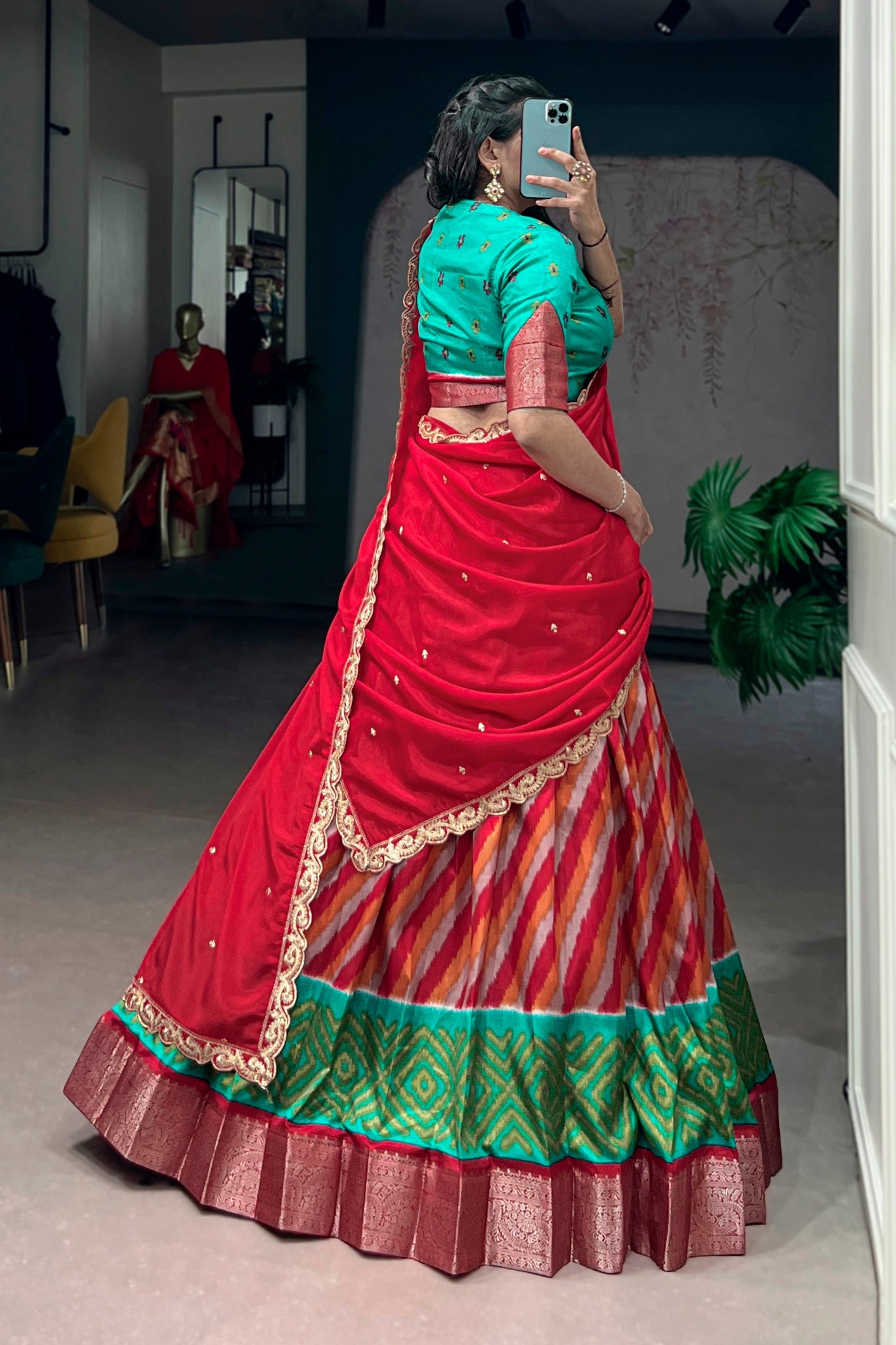 Designer Tasar Silk Leheriya Print Lehenga Choli