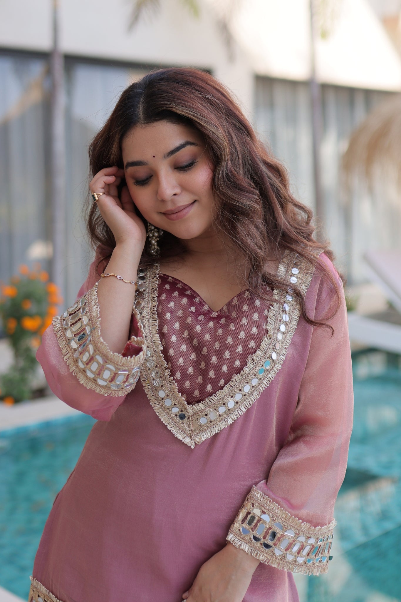 Royal Mirror Work Kurti Palazzo Set For Women