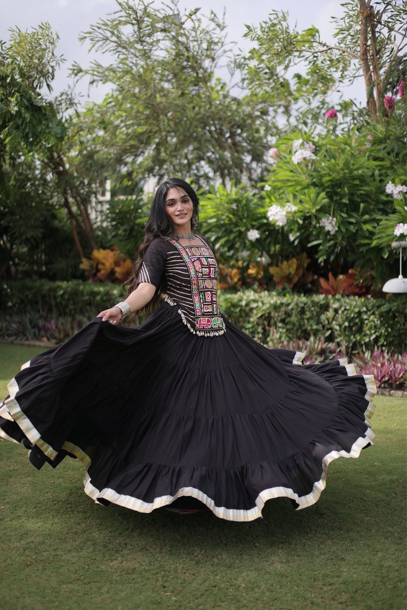 Raasrang Premium Kora Cotton Kutchi Patchwork Navratri Festival Lehenga Choli For Women