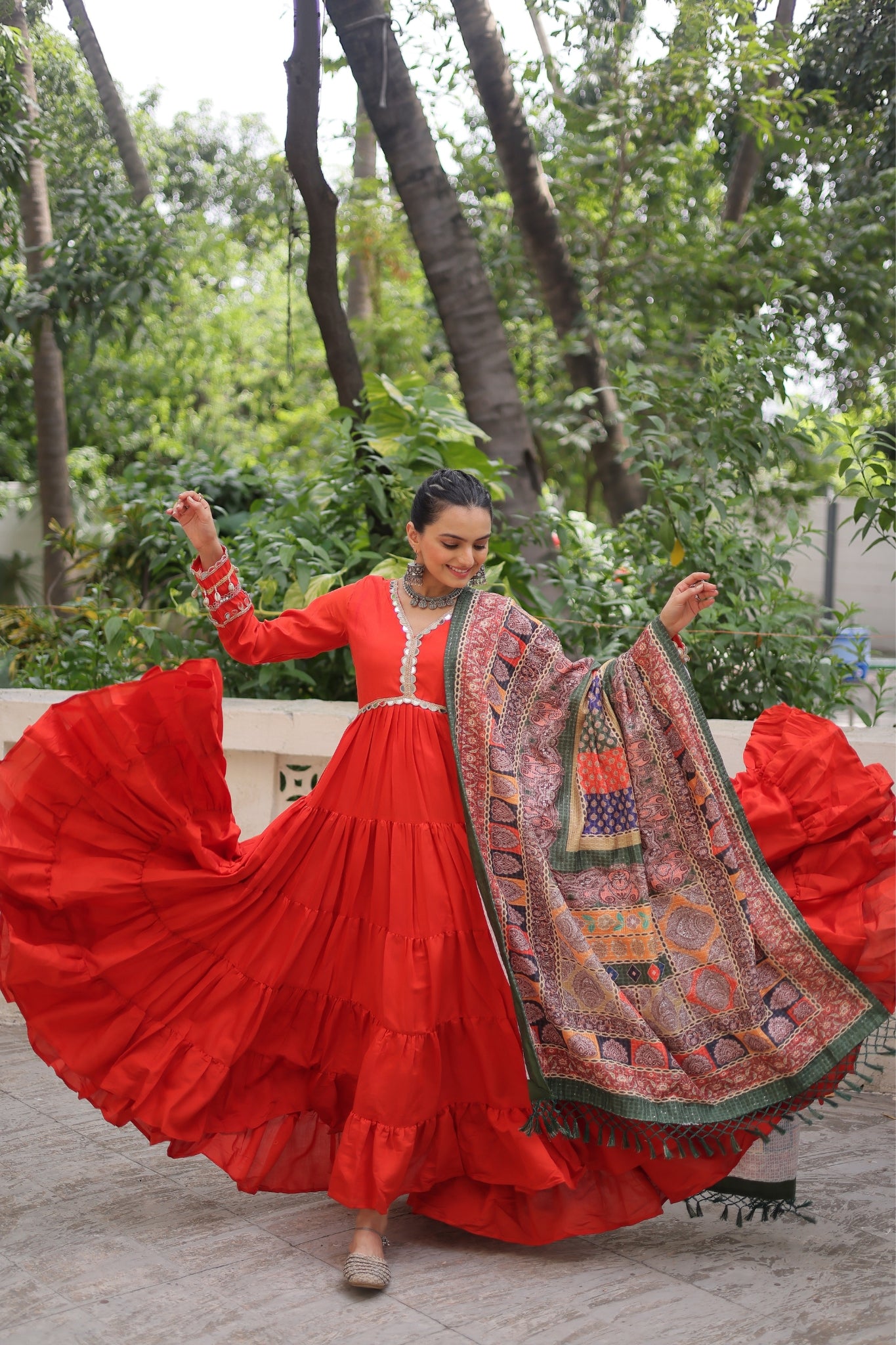 Beautiful Frill Stitching Designer Festival And Wedding Gown And Dupatta Set