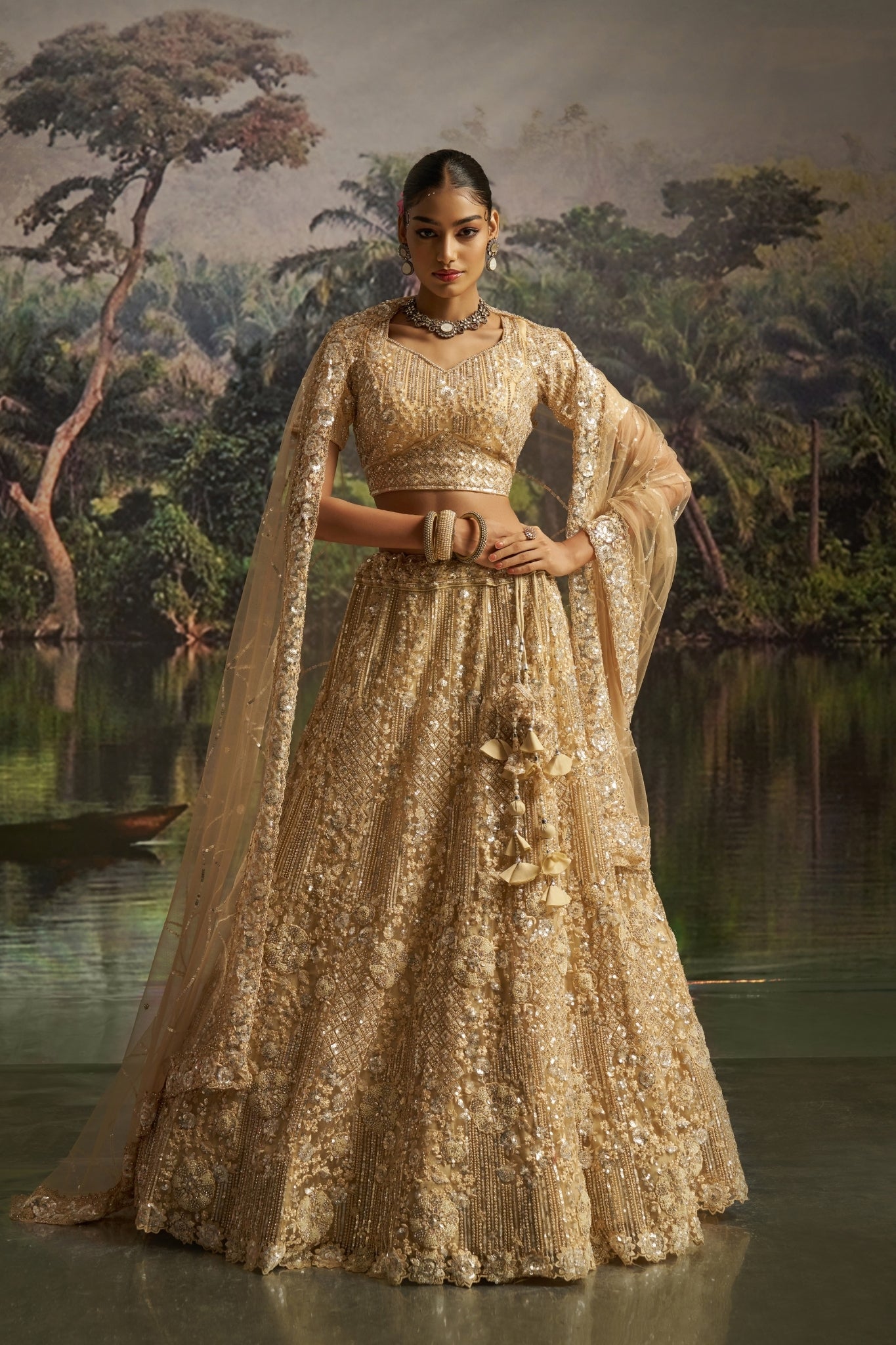 Pure Royal Cream Heavy Handcrafted Soft Net Designer Lehenga Set