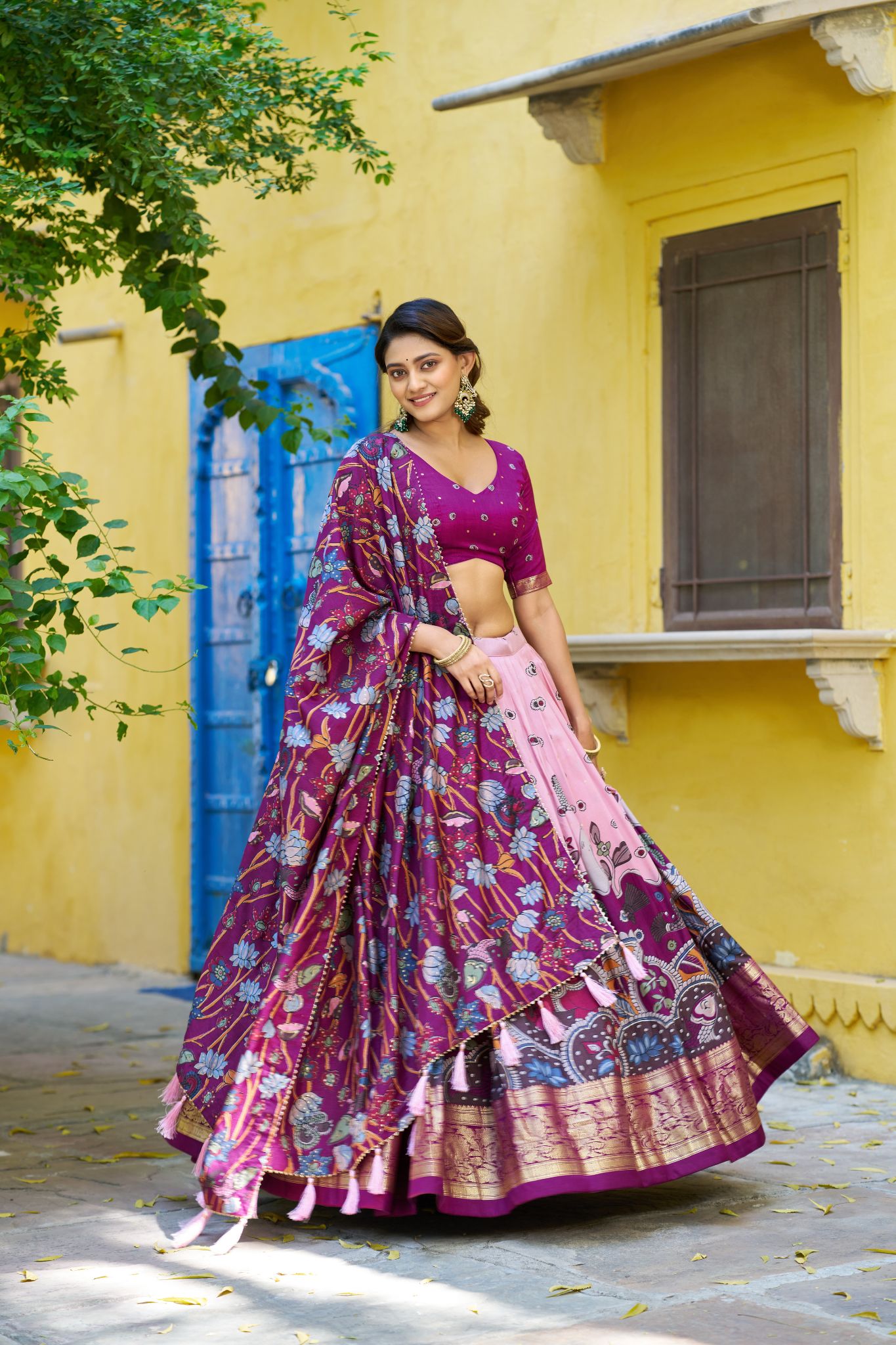 Kalamkari Print With Foil Work Lehenga Choli