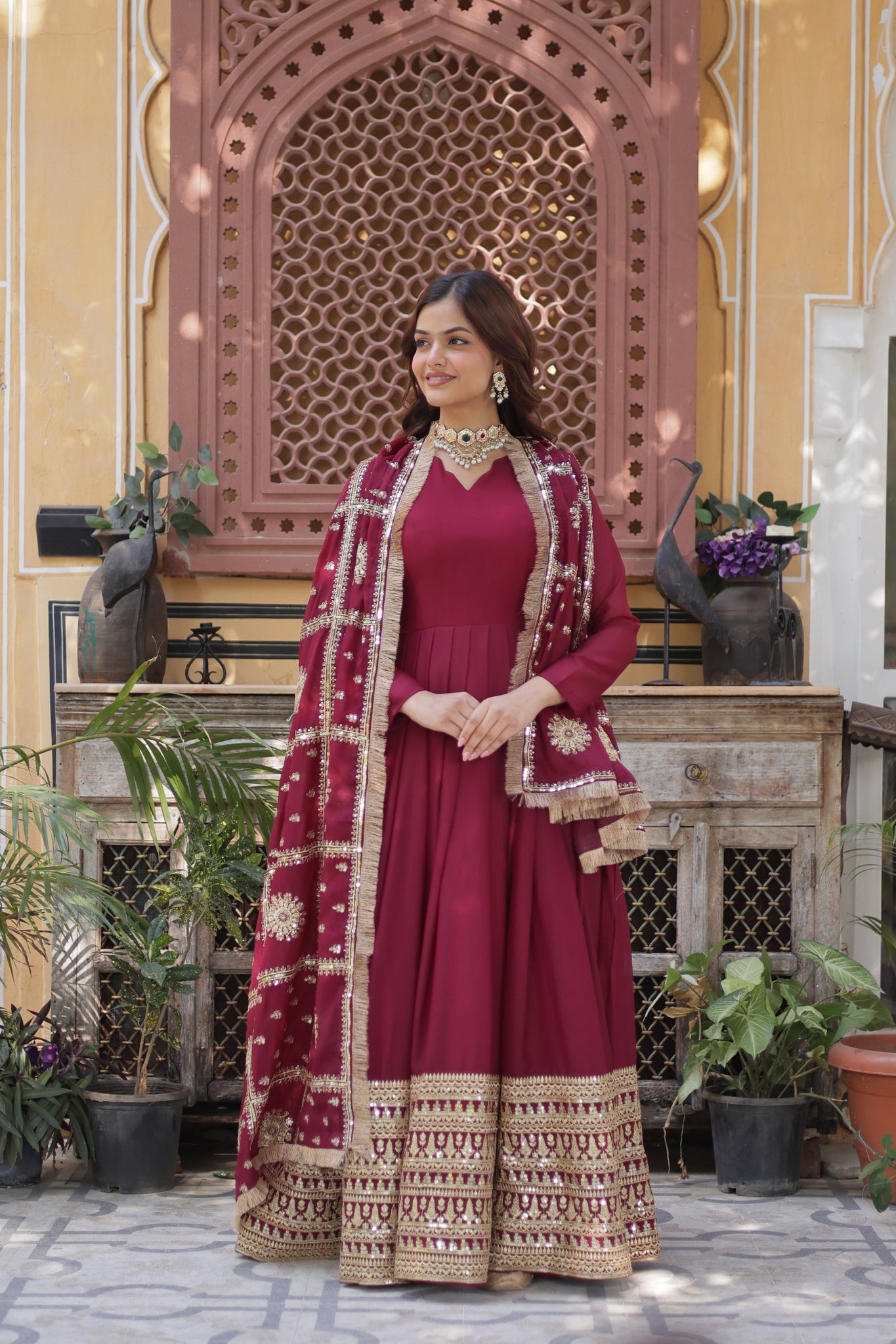 Georgette Embroidered Sequins Work Stunning Wedding Gown