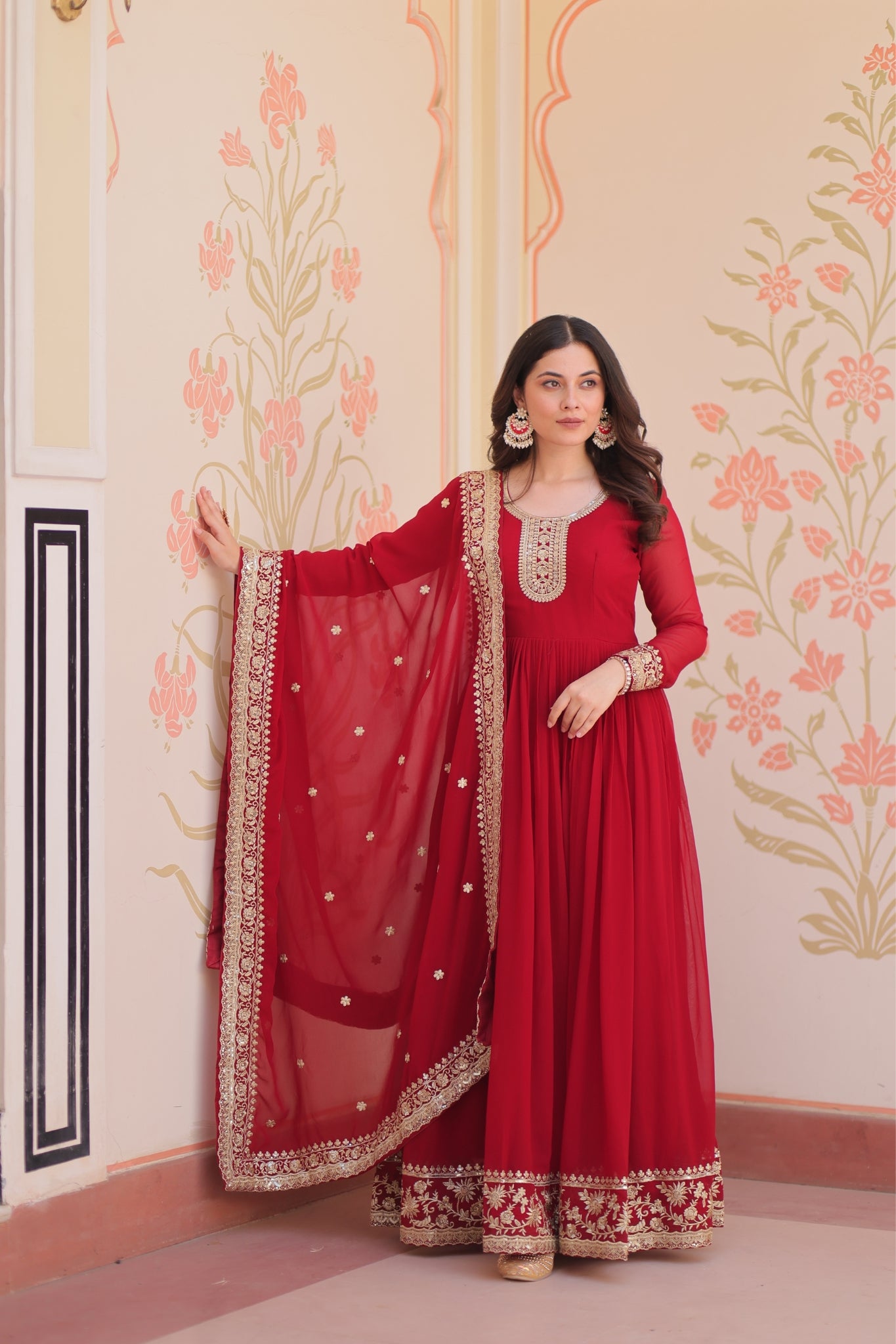Stunning Designer Georgette Sequins Embroidered Beautiful Gown